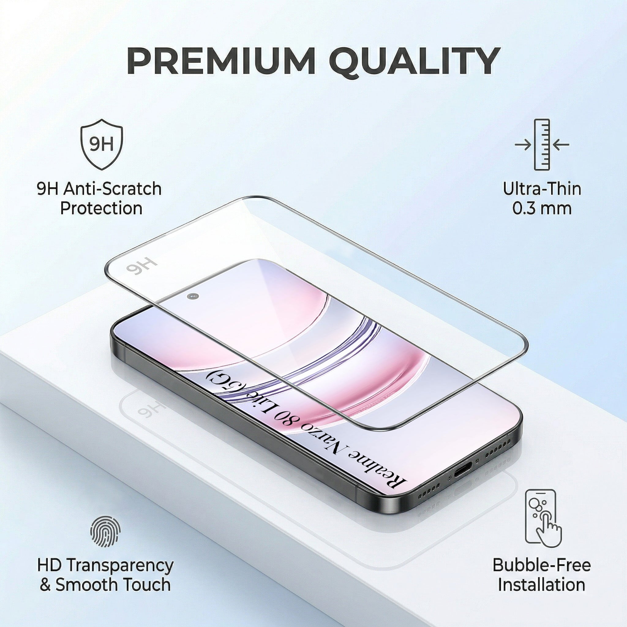 For Realme Narzo 80 Lite 5G Combo with Back Cover and 9H Tempered Glass (Liquid Silicone | Camera Protection | Oleophobic Coating Screen Glass)