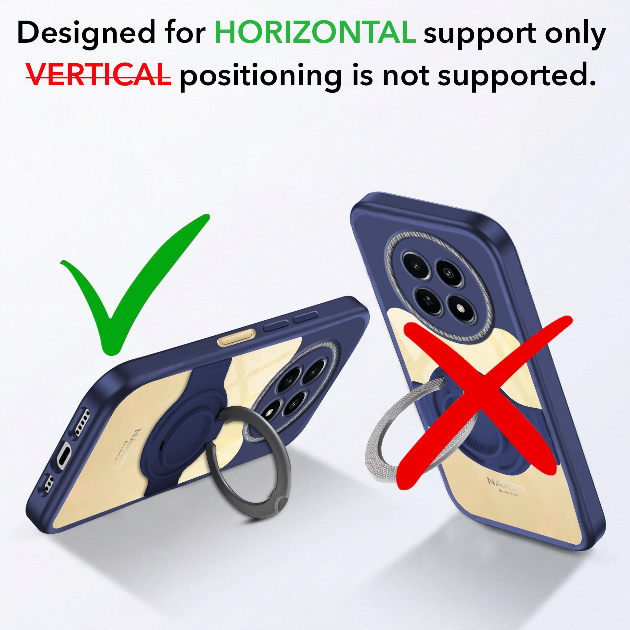 For Realme Narzo N65 5G Back Cover Case with stand (Built-in Ring Holder Kickstand | Lifetime Anti Yellow | Camera Protection)