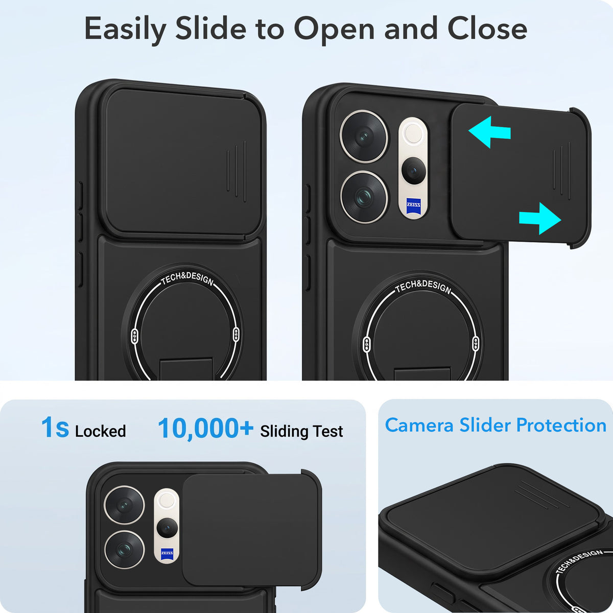 For Vivo V70 | Vivo V70 Elite 5G Back Case Cover Metallic (Hybrid Armor Kickstand | Sliding Shutter Camera Protection | MagSafe Compatible)