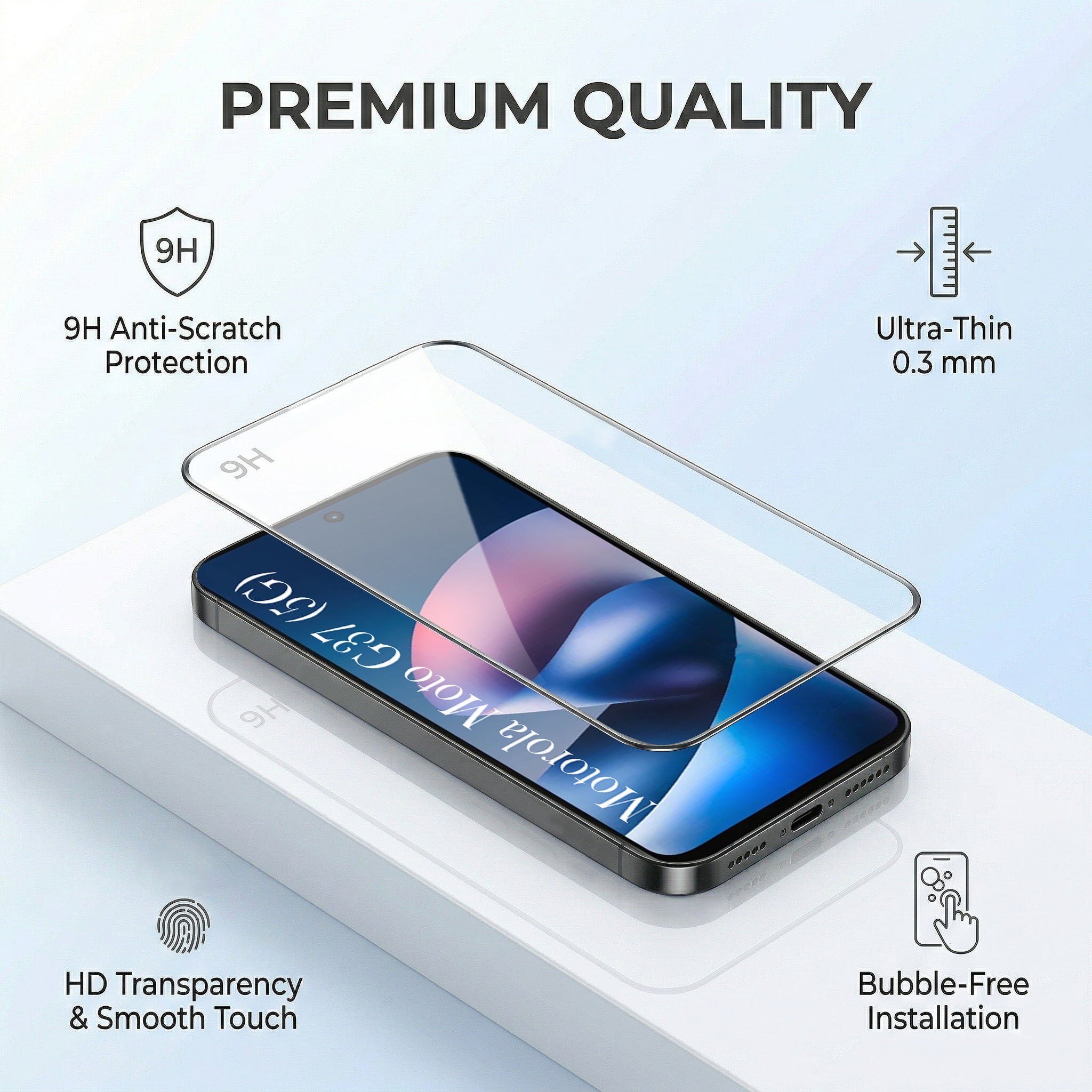 For Motorola Moto G37 Combo with Back Cover and 9H Tempered Glass (Textured Grip Design | Micro-Fiber Cloth Inside | Oleophobic Coating Screen Glass)