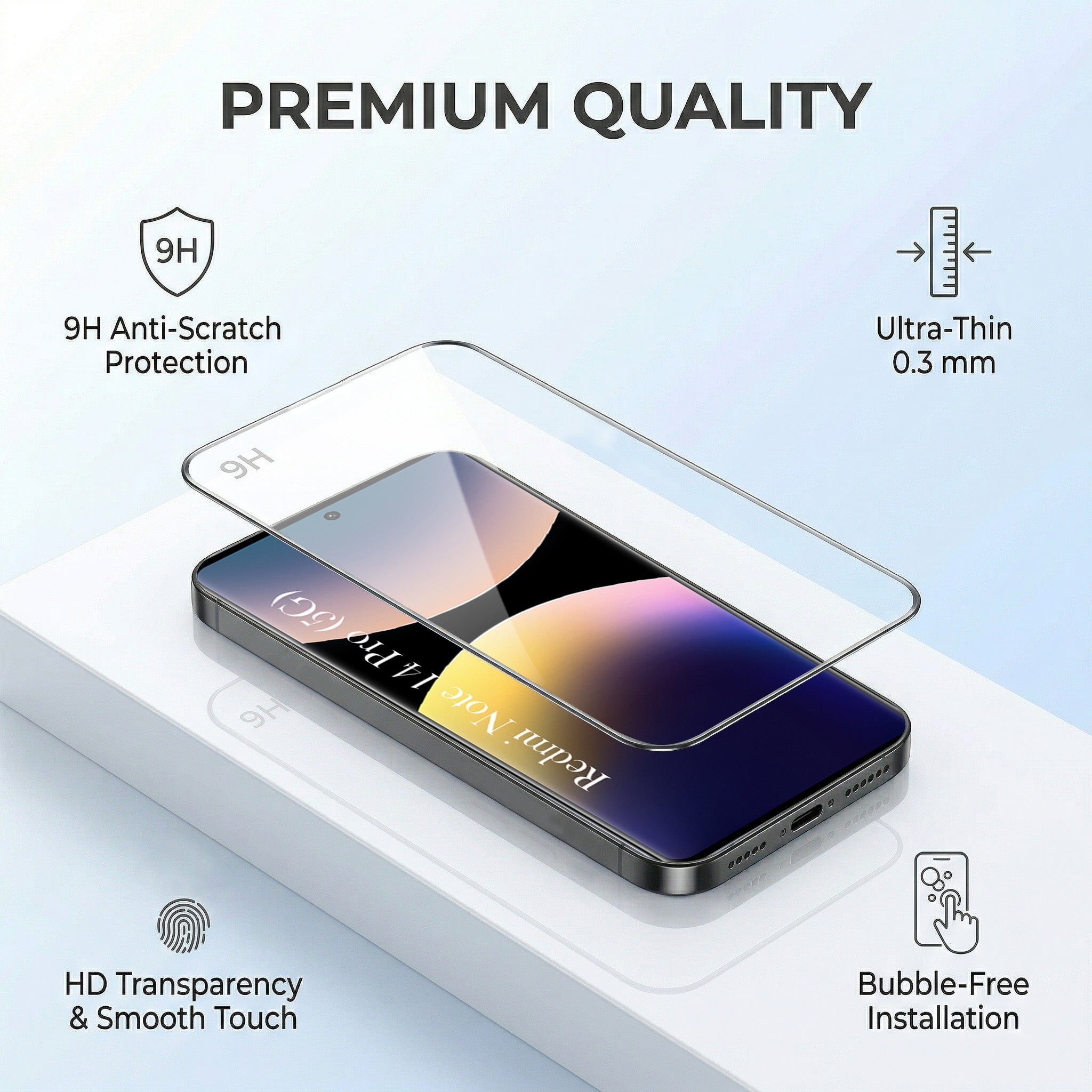 For Redmi Note 14 Pro Combo with Back Cover and 9H Tempered Glass (Liquid Silicone | Camera Protection | Oleophobic Coating Screen Glass)