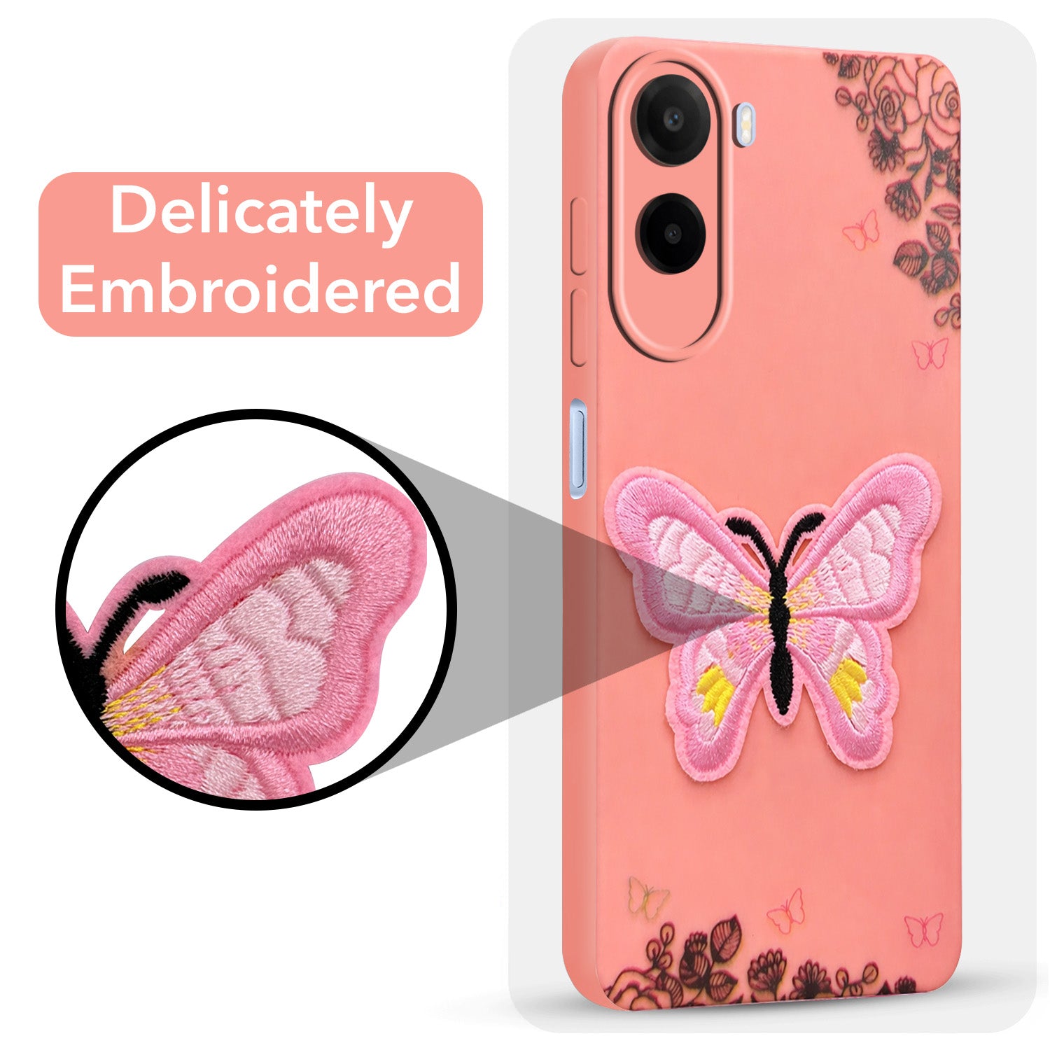 For Poco C81 5G Back Cover Case (Soft Butterfly Embroidery | Women Teen Girls | Camera Protection| Matte Silicone)