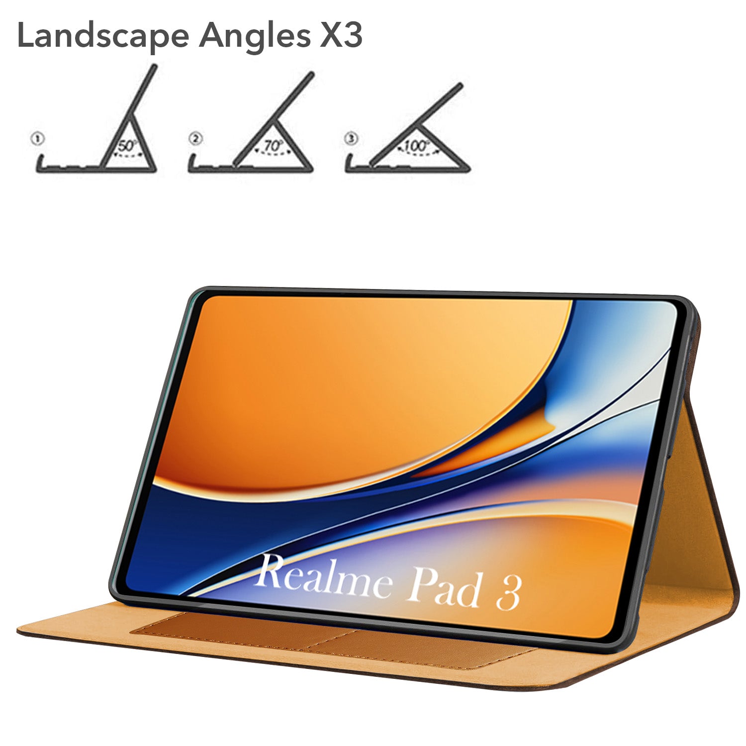 For Realme Pad 3 11.6 Inch Flip Cover Folio Cover (PU Leather | Multi-Angle Smart Stand | Card Storage Slots | Silicone Back Pouch)