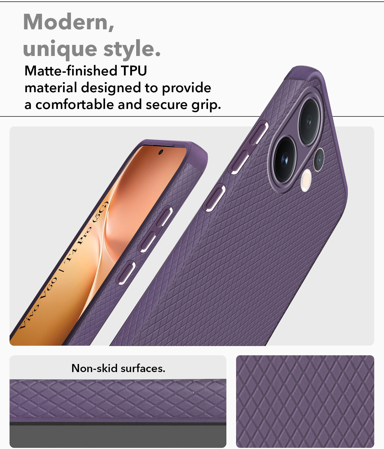 For Vivo V60 | Vivo T4 Pro Back Cover Case (Liquid Silicone | Side Grip | Camera Protection)