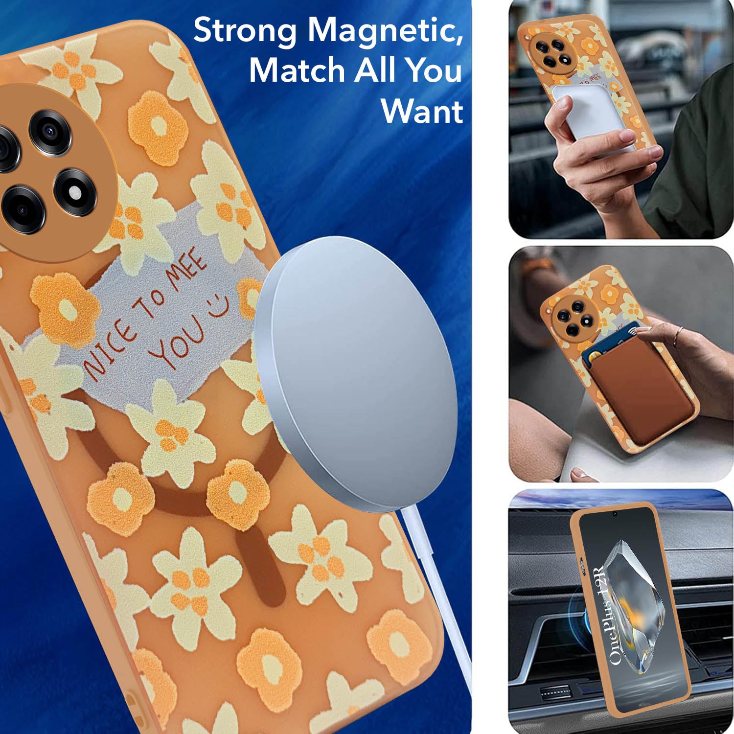 For OnePlus 12R 5G Back Cover Case (Cute Floral Design | Flower Print for Girls | MagSafe Compatible Wireless Charging)