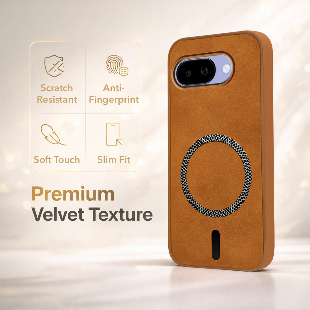For Google Pixel 9A Back Cover Case Leather Finish (MagSafe Compatible Wireless Charging | Soft Touch | Camera Bump Protection)