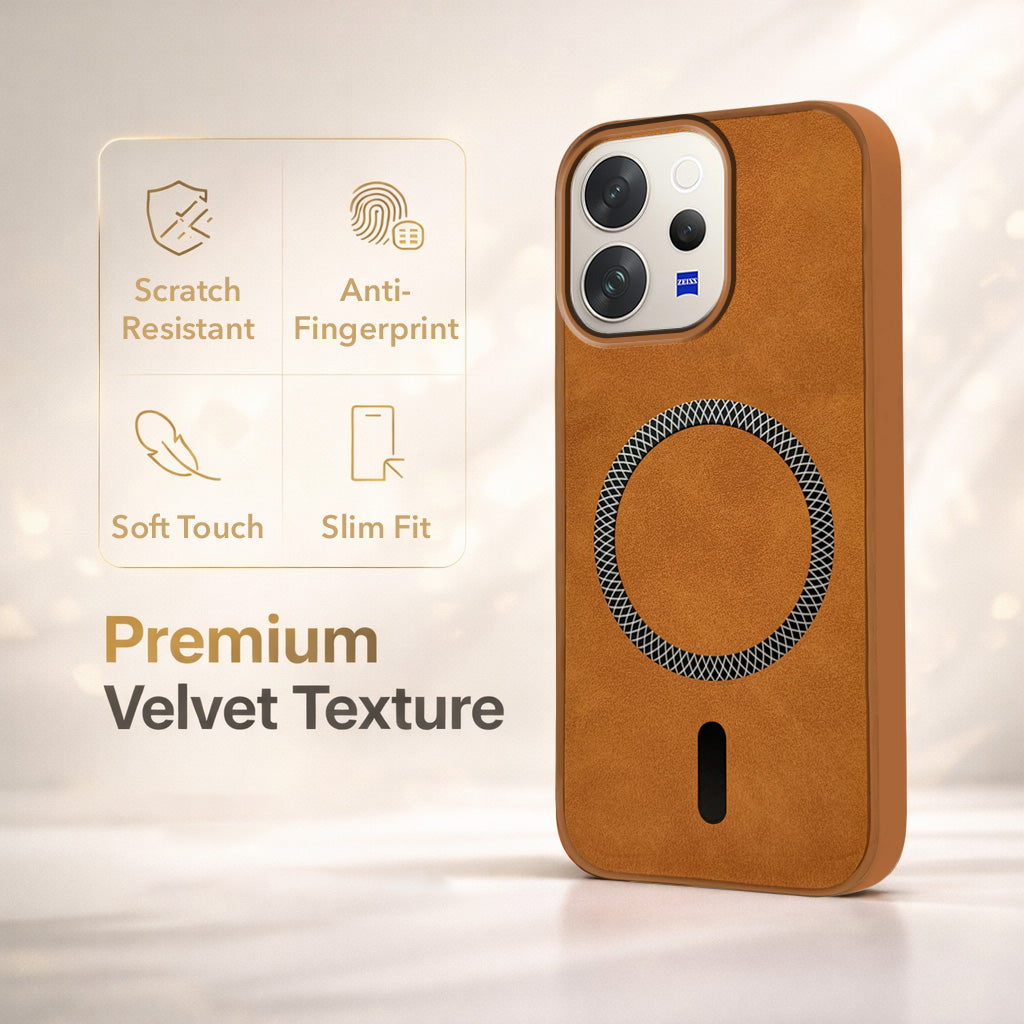 For Vivo V70 | Vivo V70 Elite 5G Back Cover Case Leather Finish (MagSafe Compatible Wireless Charging | Soft Touch | Camera Bump Protection)