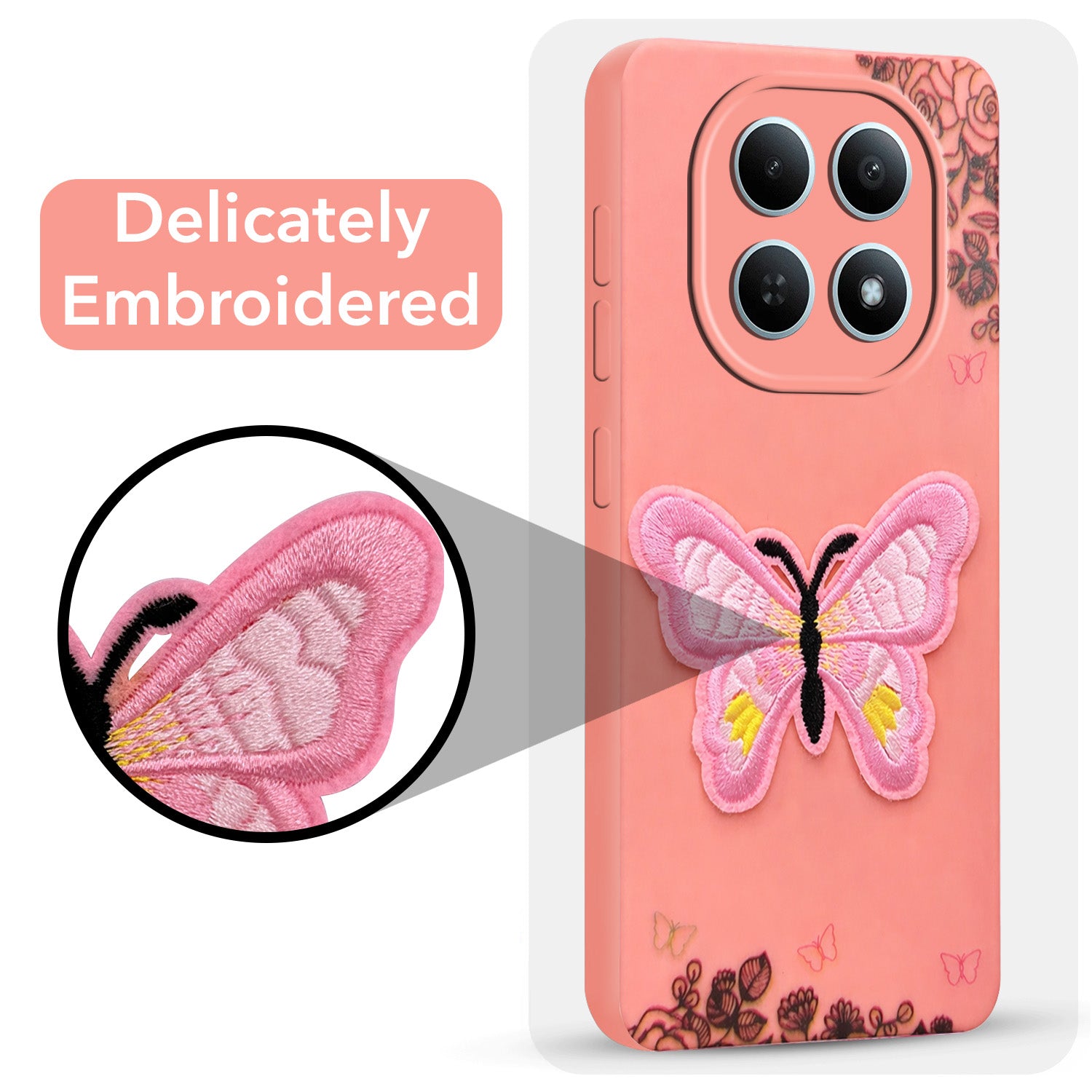 For Redmi note 15 | Redmi note 15 SE (5G) Back Cover Case (Soft Butterfly Embroidery | Women Teen Girls | Camera Protection| Matte Silicone)