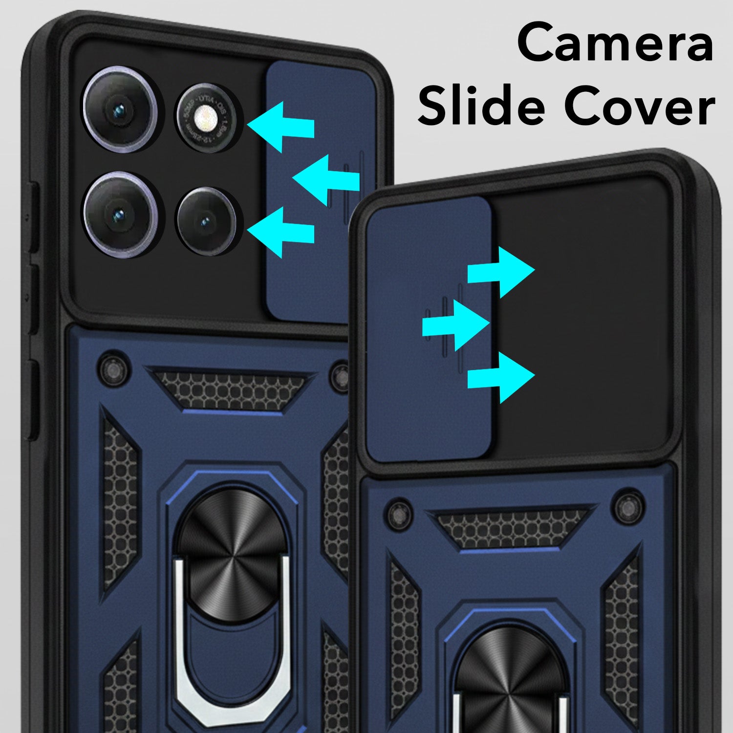 For Motorola Moto G86 Power Back Cover Case Hybrid Armor (Sliding Shutter Camera Protection | Polycarbonate |Ring Holder Kickstand)