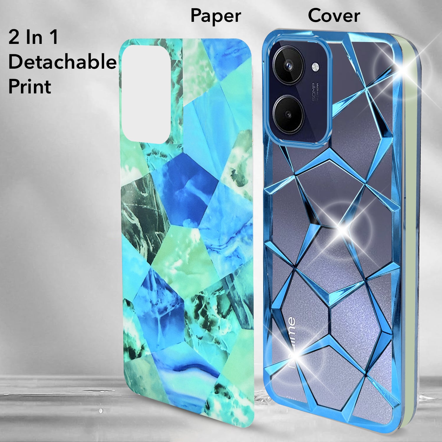For Realme 10 Back Cover Case ( Dual Design Glitter Sparkle and Detachable Diamond Print Case | Soft and Flexible)