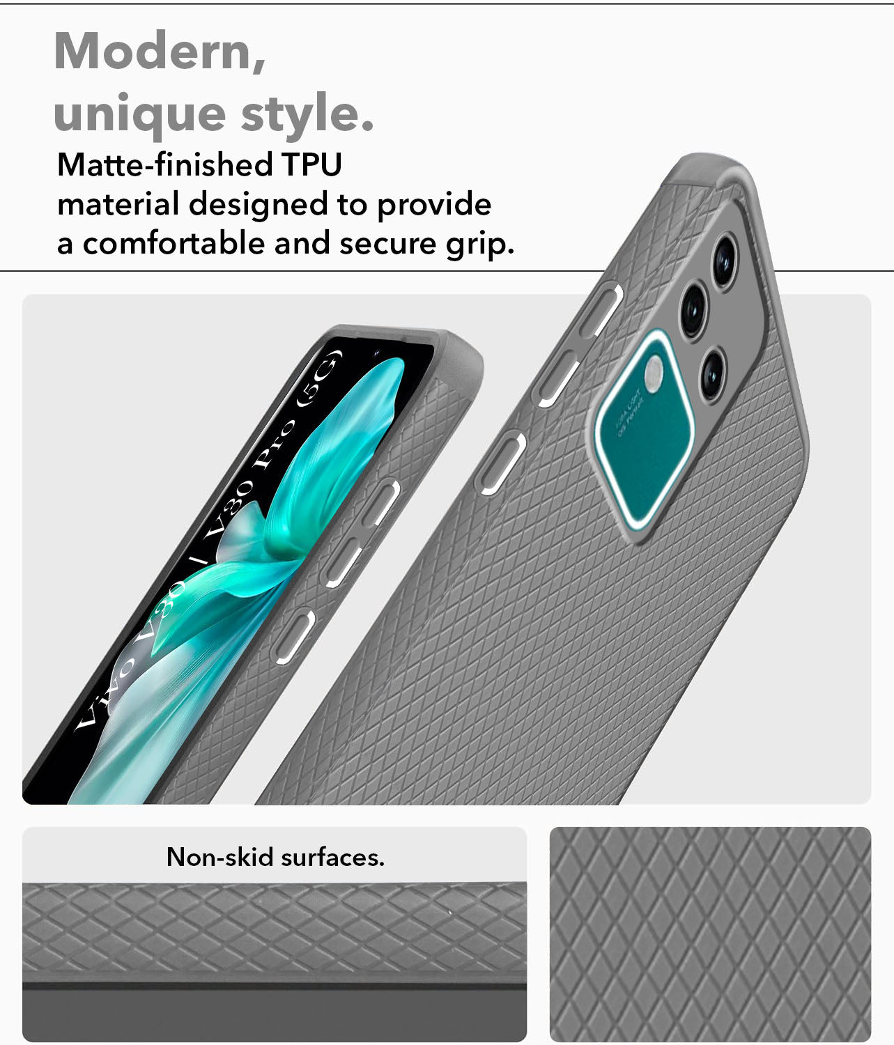 For Vivo V30 | Vivo V30 Pro 5G  Back Cover Case (Liquid Silicone | Side Grip | Camera Protection)