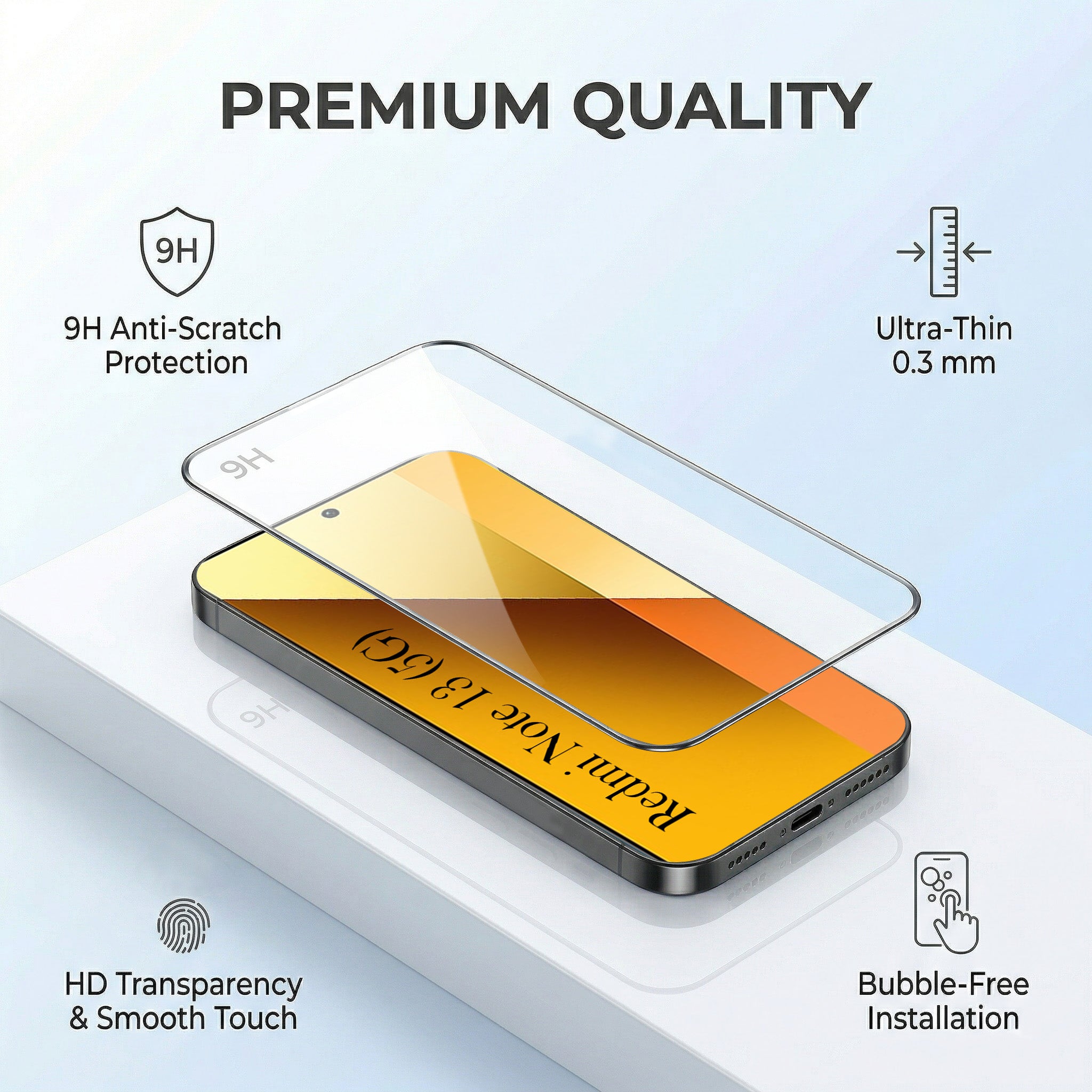 For Xiaomi Redmi Note 13 5G Combo with Back Cover and 9H Tempered Glass (Liquid Silicone | Camera Protection | Oleophobic Coating Screen Glass)