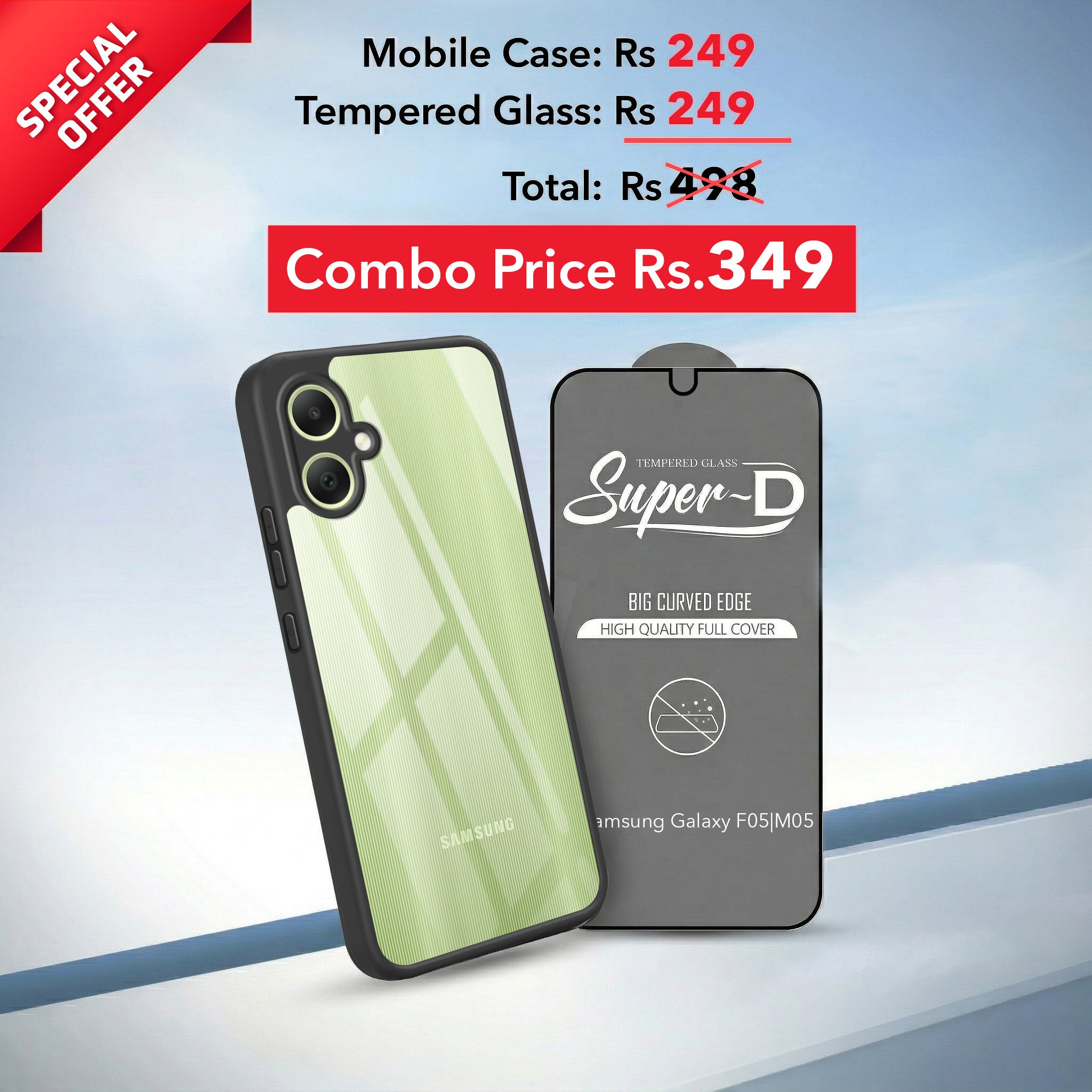 For Samsung Galaxy F05 | M05 Combo with Back Cover and 9H Tempered Glass (Lifetime Anti-Yellow | Crystal Clear Shockproof | Oleophobic Coating Screen Glass)