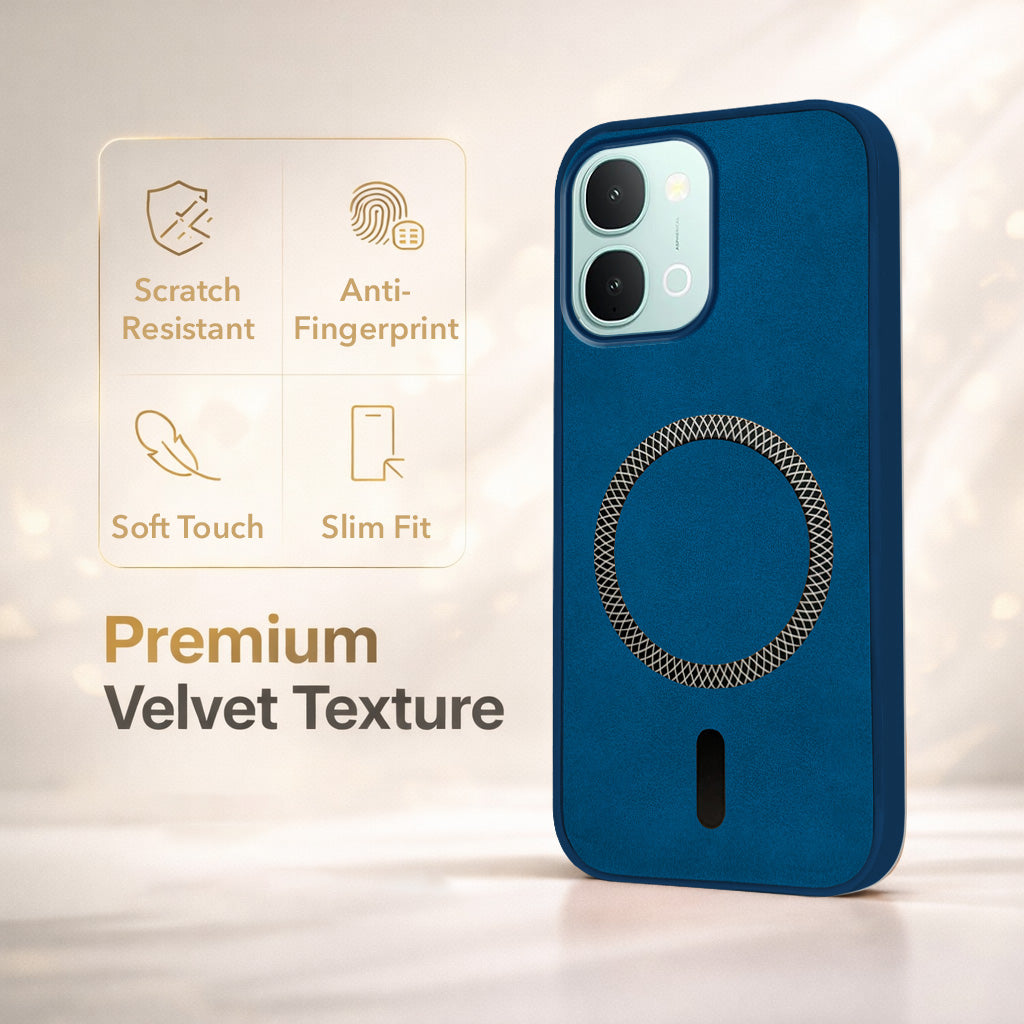 For Vivo iQOO Z11x 5G Back Cover Case Leather Finish (MagSafe Compatible Wireless Charging | Soft Touch | Camera Bump Protection)