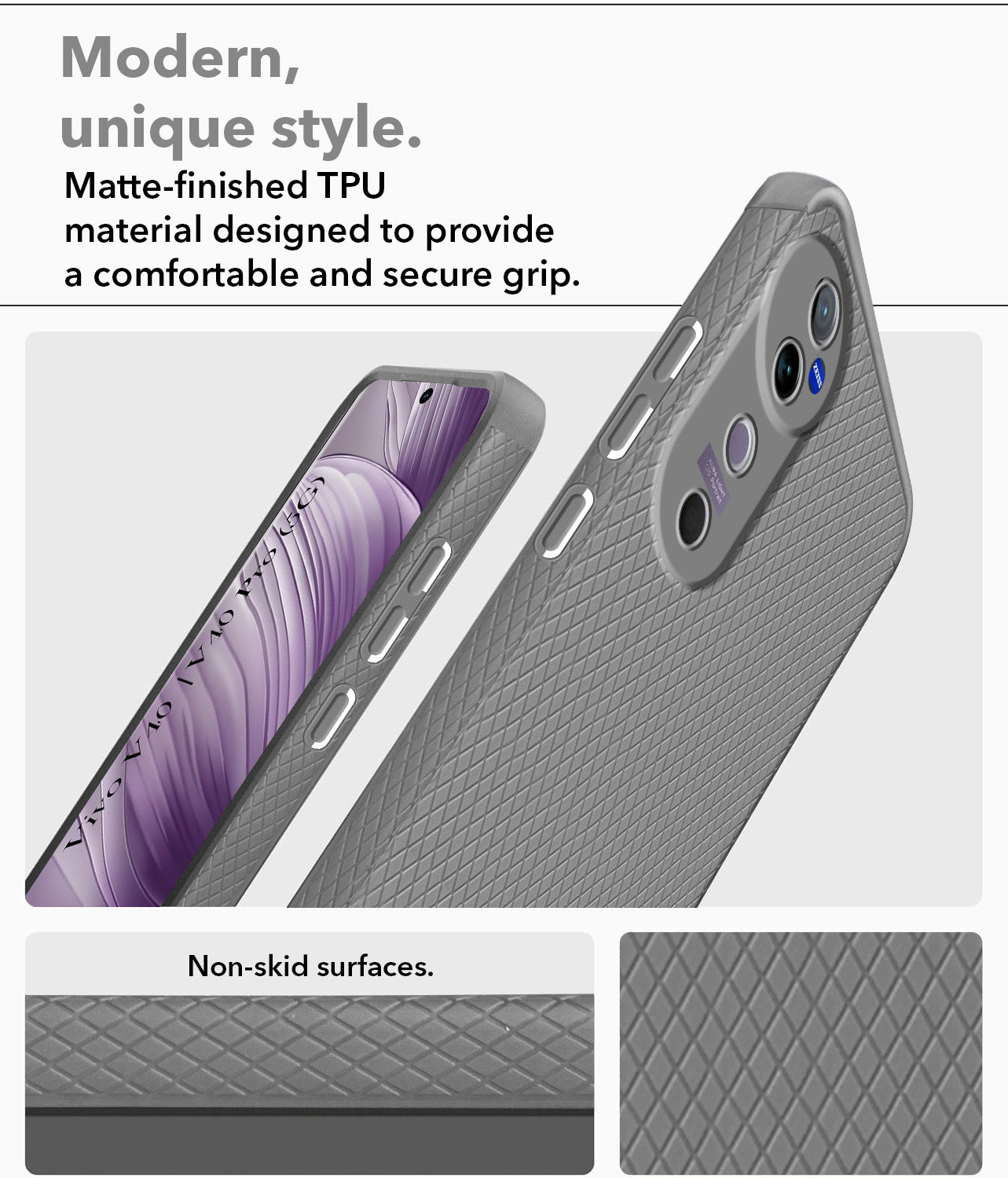 For Vivo V40 | Vivo V40 Pro 5G Back Cover Case ( Textured Design | Side Grip | Camera Protection)