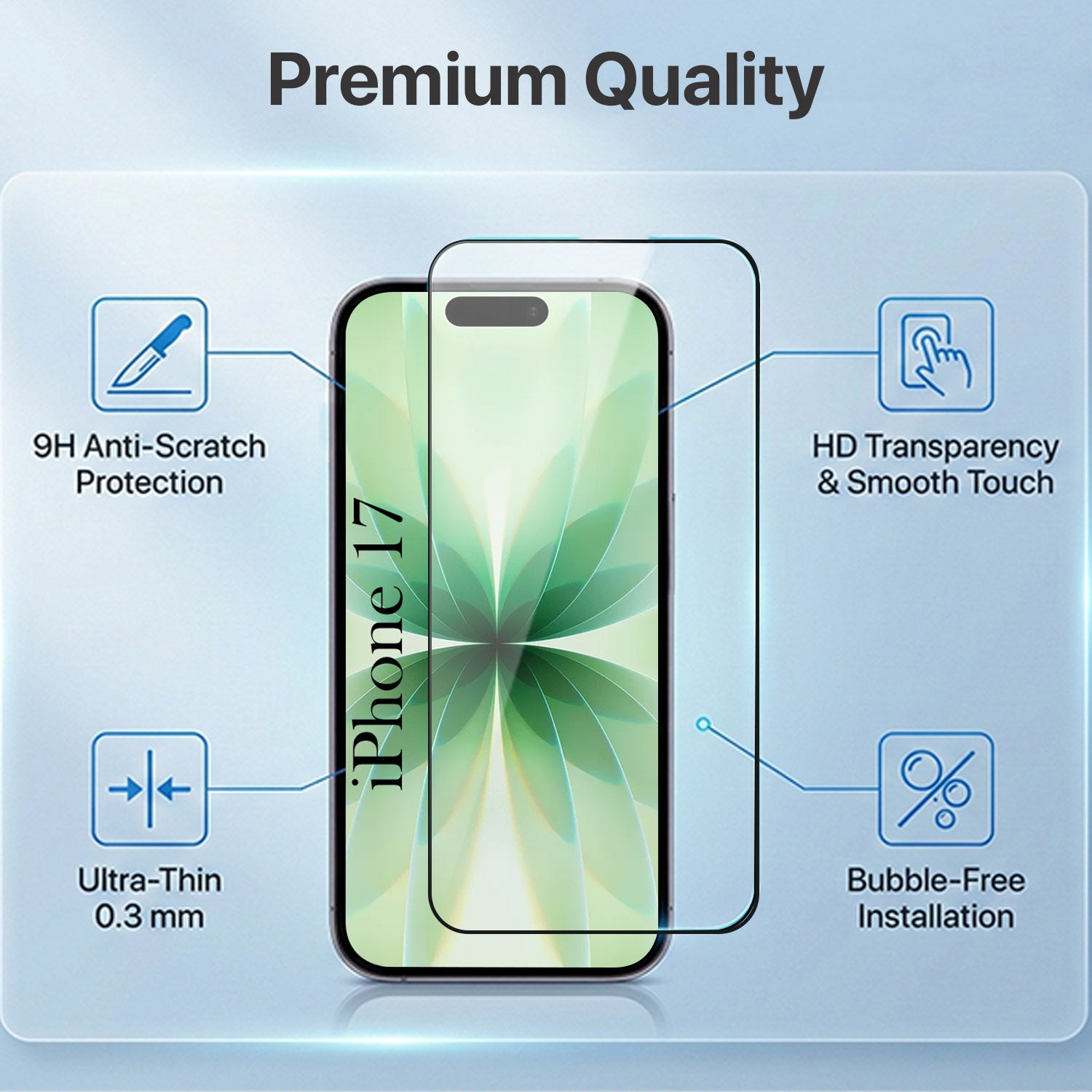 For Apple iPhone 17 Combo with Back Cover and 9H Tempered Glass (Liquid Silicone | Camera Protection | Oleophobic Coating Screen Glass)