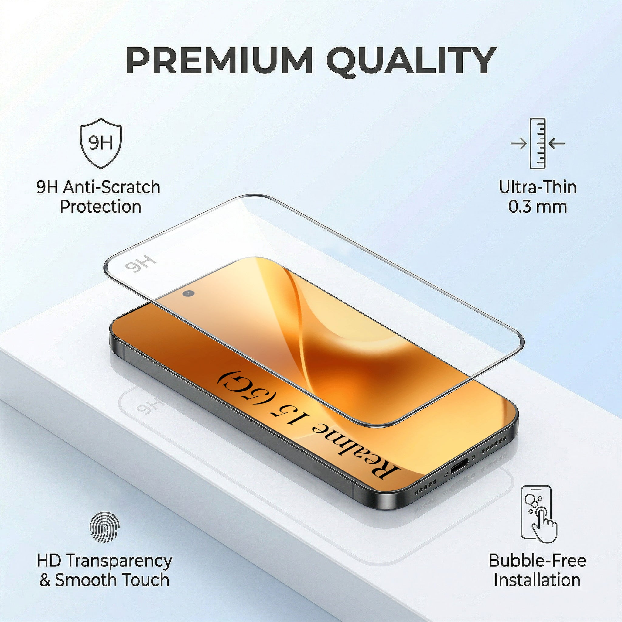 For Realme 15 Combo with Back Cover and 9H Tempered Glass (Liquid Silicone | Camera Protection | Oleophobic Coating Screen Glass)