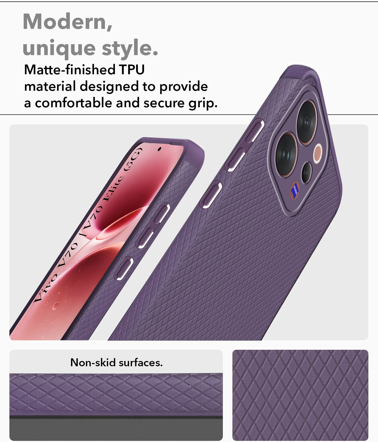 For Vivo V70 | Vivo V70 Elite 5G Back Cover Case Liquid Silicone (Camera Protection | Side Grip Texture | Soft and Flexible)