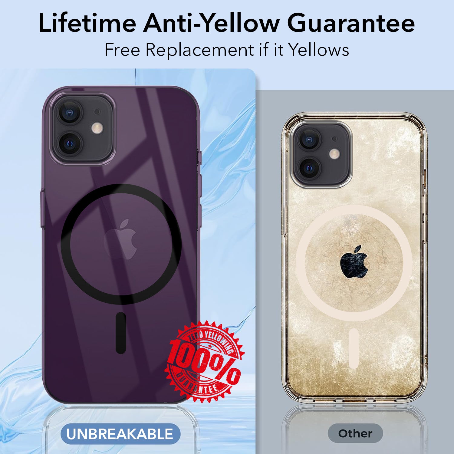 For Apple iPhone 12 Back Case Cover Lifetime Anti-Yellow MagSafe Compatible Clear (Sleek Hard Crystal | Camera Protection and Shockproof)