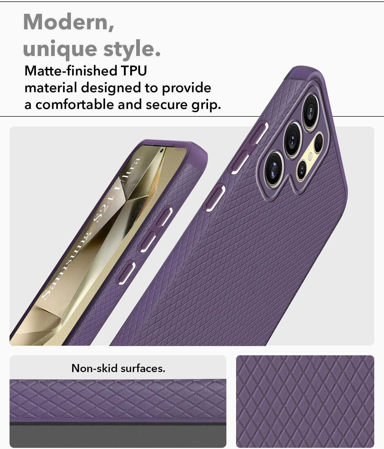 For Samsung Galaxy S24 Ultra Back Cover Case (Liquid Silicone | Side Grip | Camera Protection)