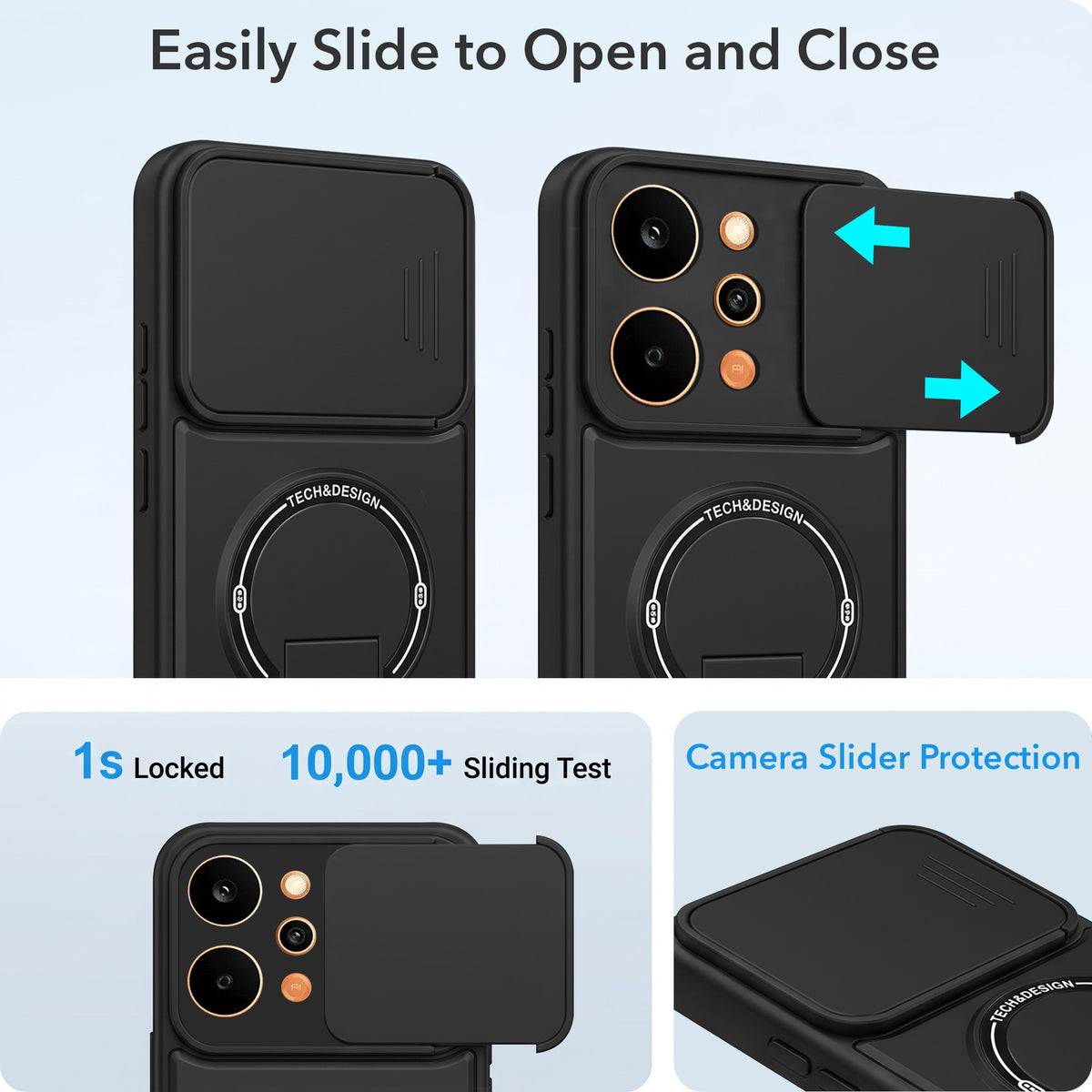 For Realme P4 Power 5G Back Case Cover Metallic (Hybrid Armor Kickstand | Sliding Shutter Camera Protection | MagSafe Compatible)