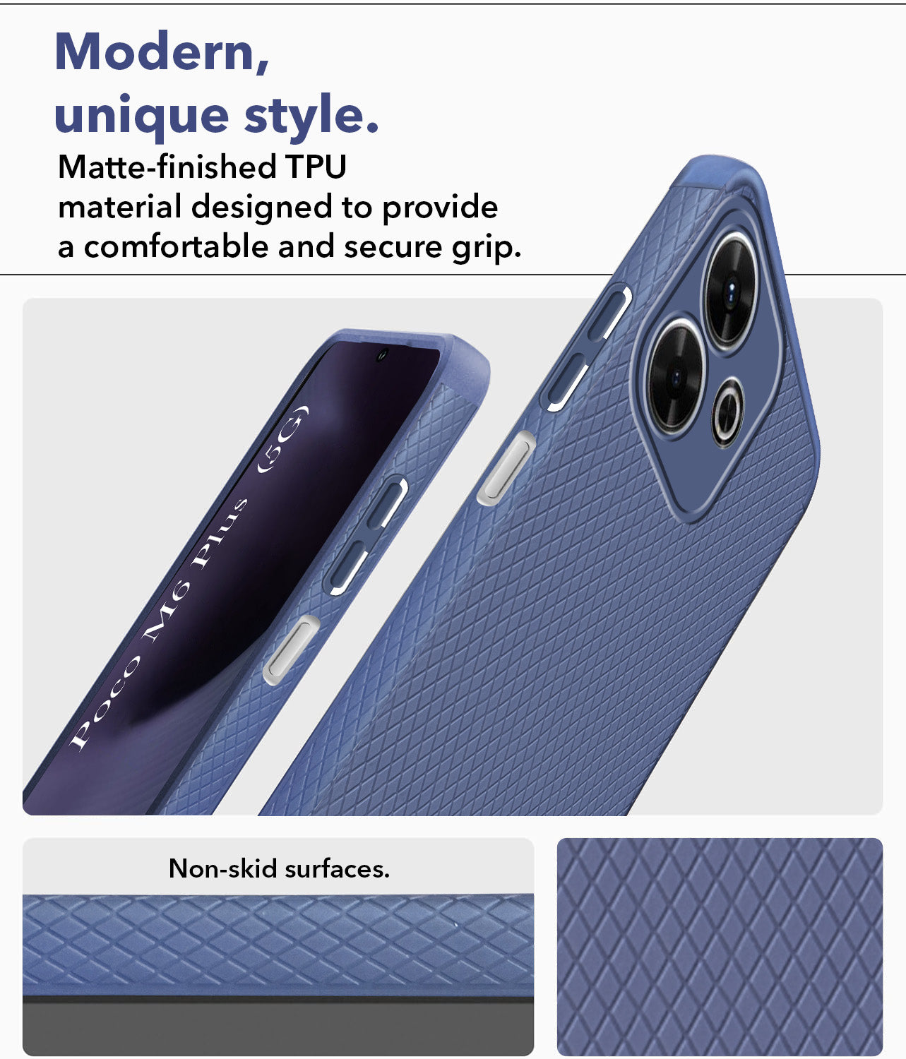 For Poco M6 Plus 5G Back Cover Case (Liquid Silicone | Side Grip | Camera Protection)