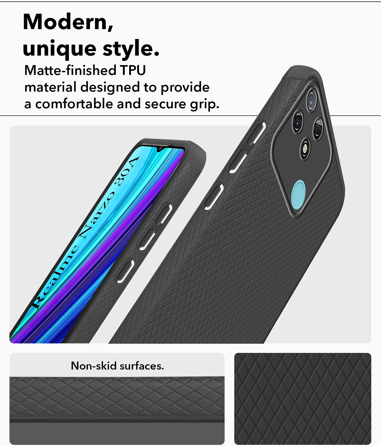 For Realme Narzo 30A Back Cover Case Liquid Silicone (Camera Protection | Side Grip Texture | Soft and Flexible)