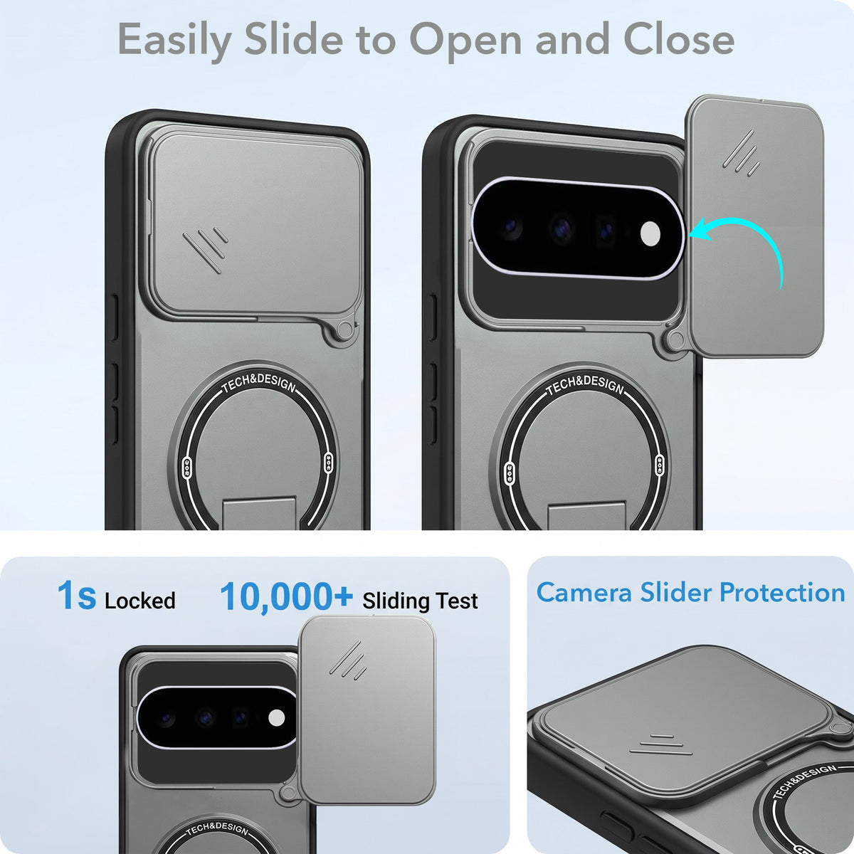 For Google Pixel 11 Back Case Cover Metallic (Hybrid Armor Kickstand | Sliding Shutter Camera Protection | MagSafe Compatible)