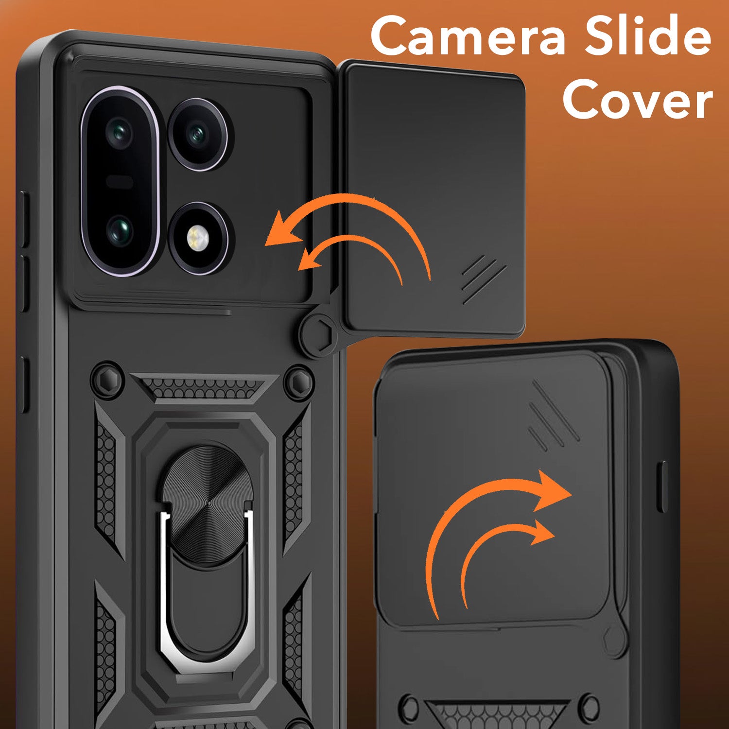 For OnePlus 15 5G Back Cover Case Hybrid Armor (Sliding Shutter Camera Protection | Polycarbonate |Ring Holder Kickstand)