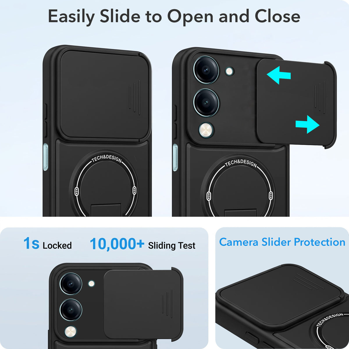 For Vivo iQOO Z10 Lite Back Case Cover Metallic (Hybrid Armor Kickstand | Sliding Shutter Camera Protection | MagSafe Compatible)