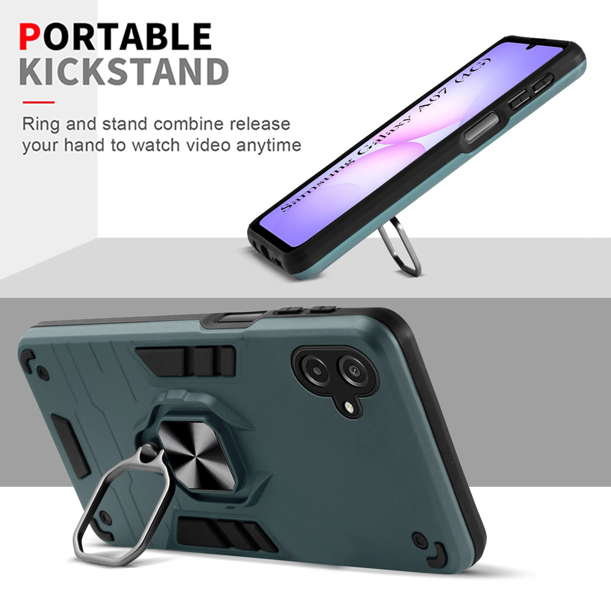 For Samsung Galaxy A07 4G Back Cover Case Hybrid Armor (Shockproof Dual Layer Polycarbonate |Ring Holder Kickstand)