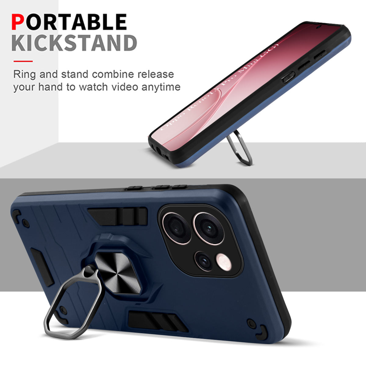 For Oppo Reno15 Pro Mini 5G | Oppo Reno 15 Pro Mini 5G Back Cover Case Hybrid Armor (Shockproof Dual Layer Polycarbonate |Ring Holder Kickstand)