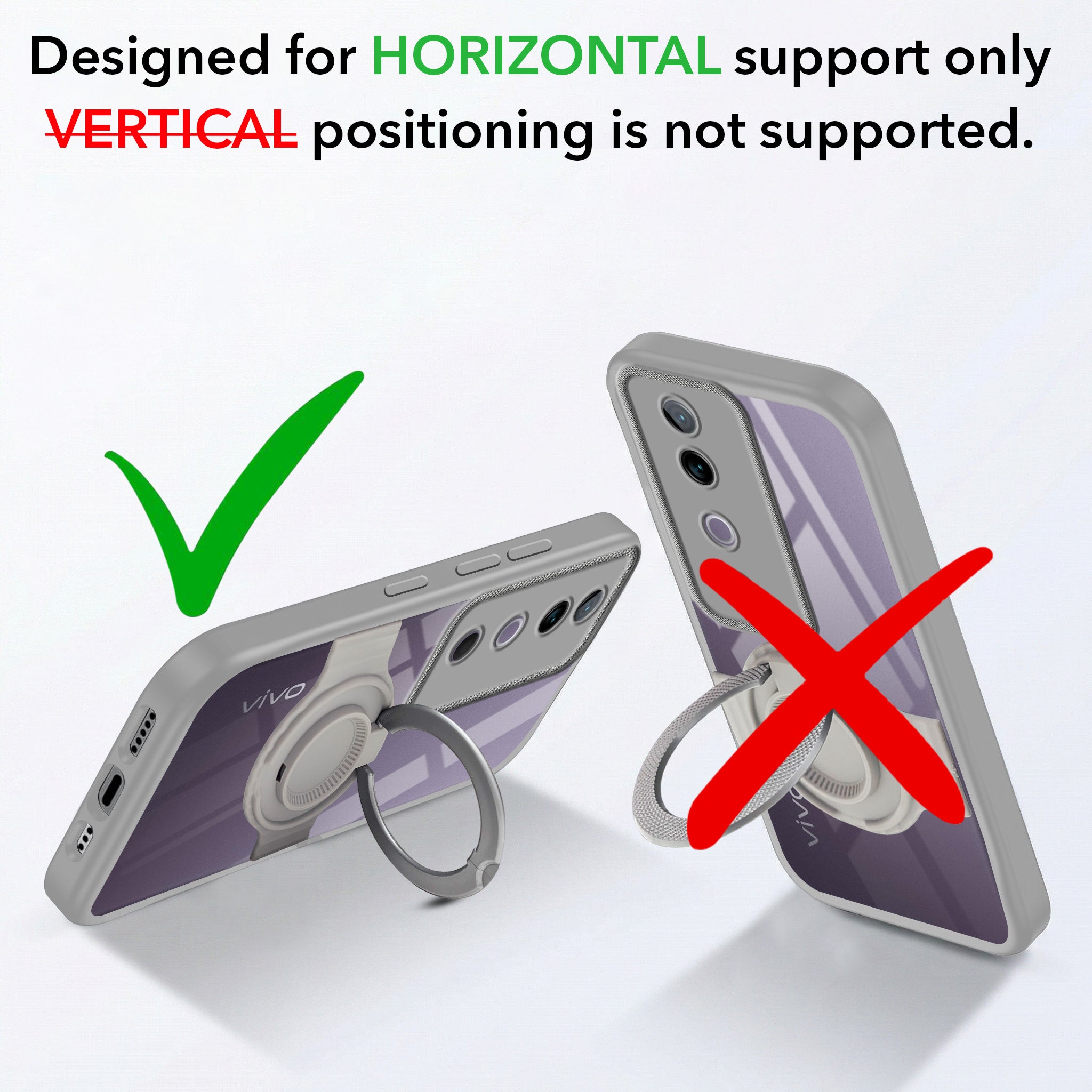 For Vivo V40 | Vivo V40 Pro 5G Back Cover Case with stand (Built-in Ring Holder Kickstand | Lifetime Anti Yellow | Camera Protection)