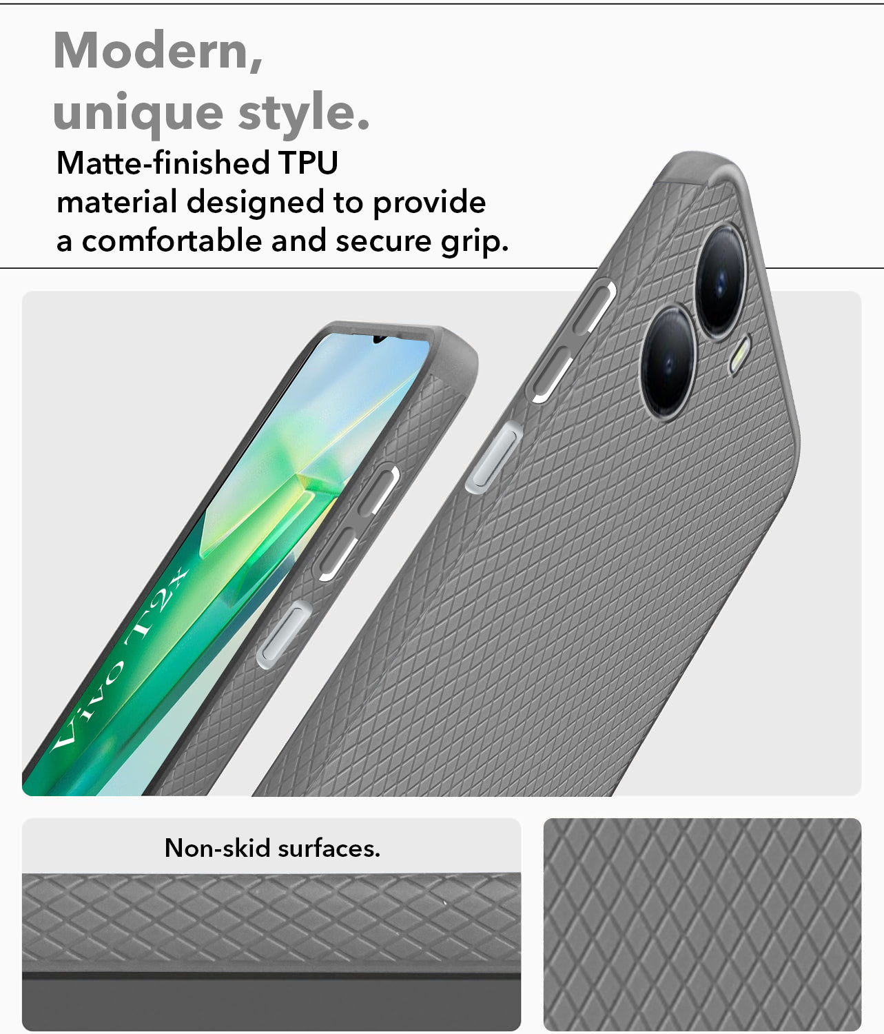 For Vivo T2x Back Cover Case (Liquid Silicone | Side Grip | Camera Protection)