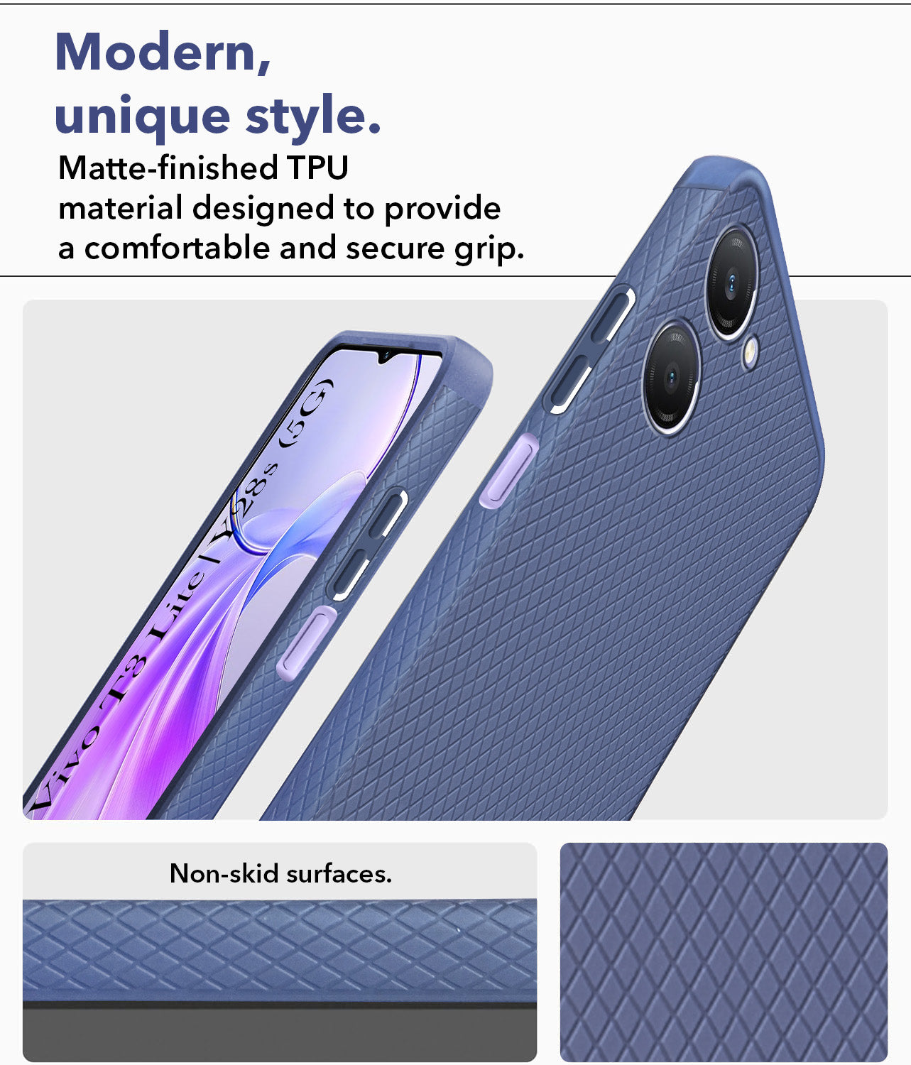 For Vivo Y28s 5G | Vivo T3 Lite 5G Back Cover Case(Liquid Silicone | Side Grip | Camera Protection)