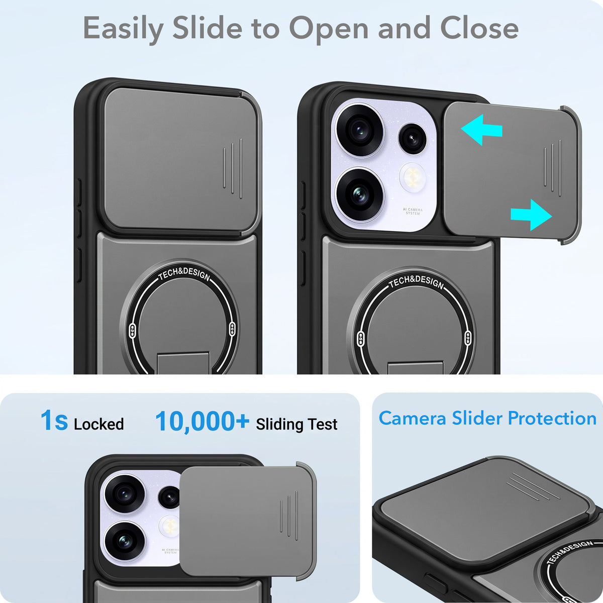 For Oppo Reno 16 Power Back Case Cover Metallic (Hybrid Armor Kickstand | Sliding Shutter Camera Protection | MagSafe Compatible)