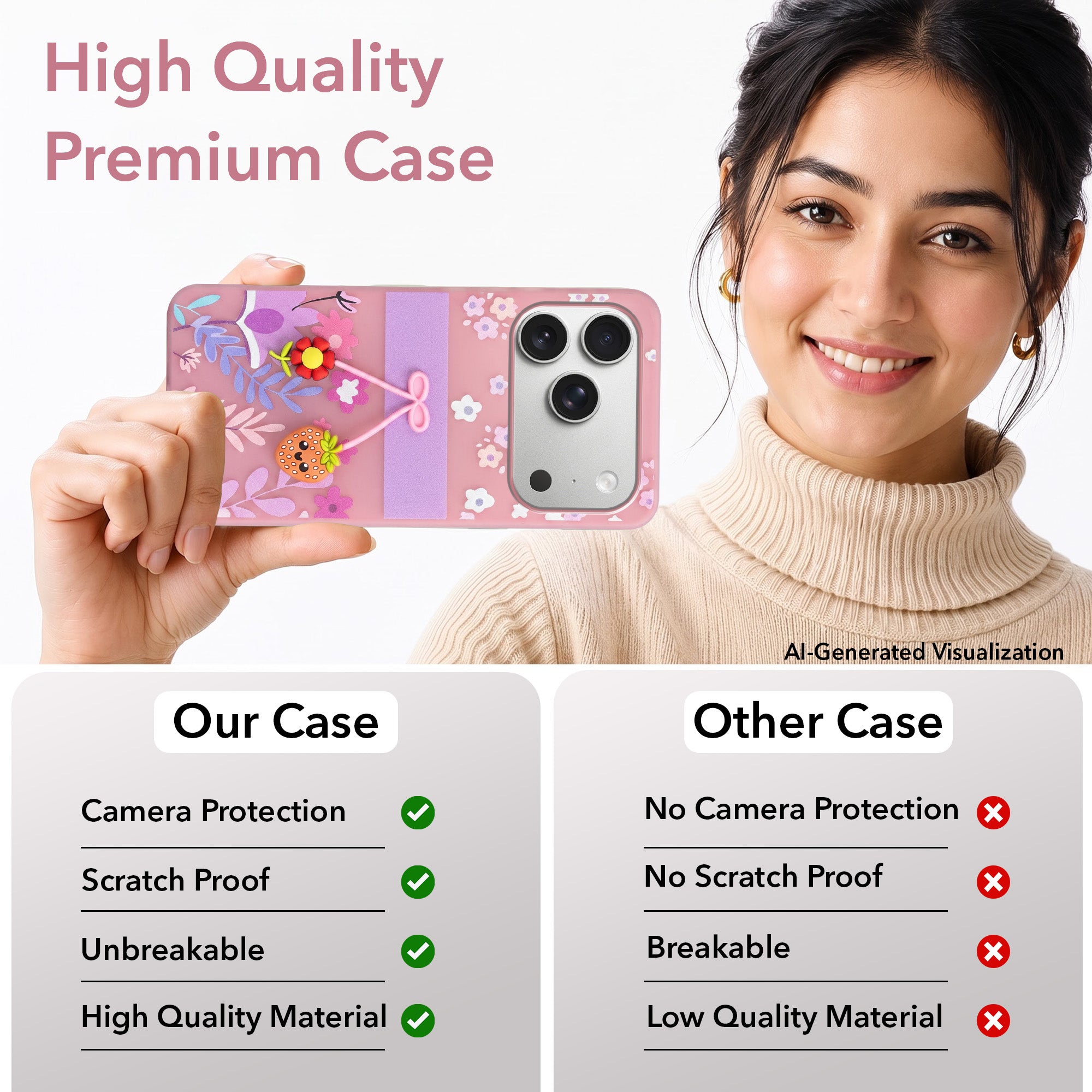 For Apple iPhone 17 Pro Back Cover Case (3D Cute Cartoons | Hard Back Side Soft | Matte Premium Finish | HD Printing)