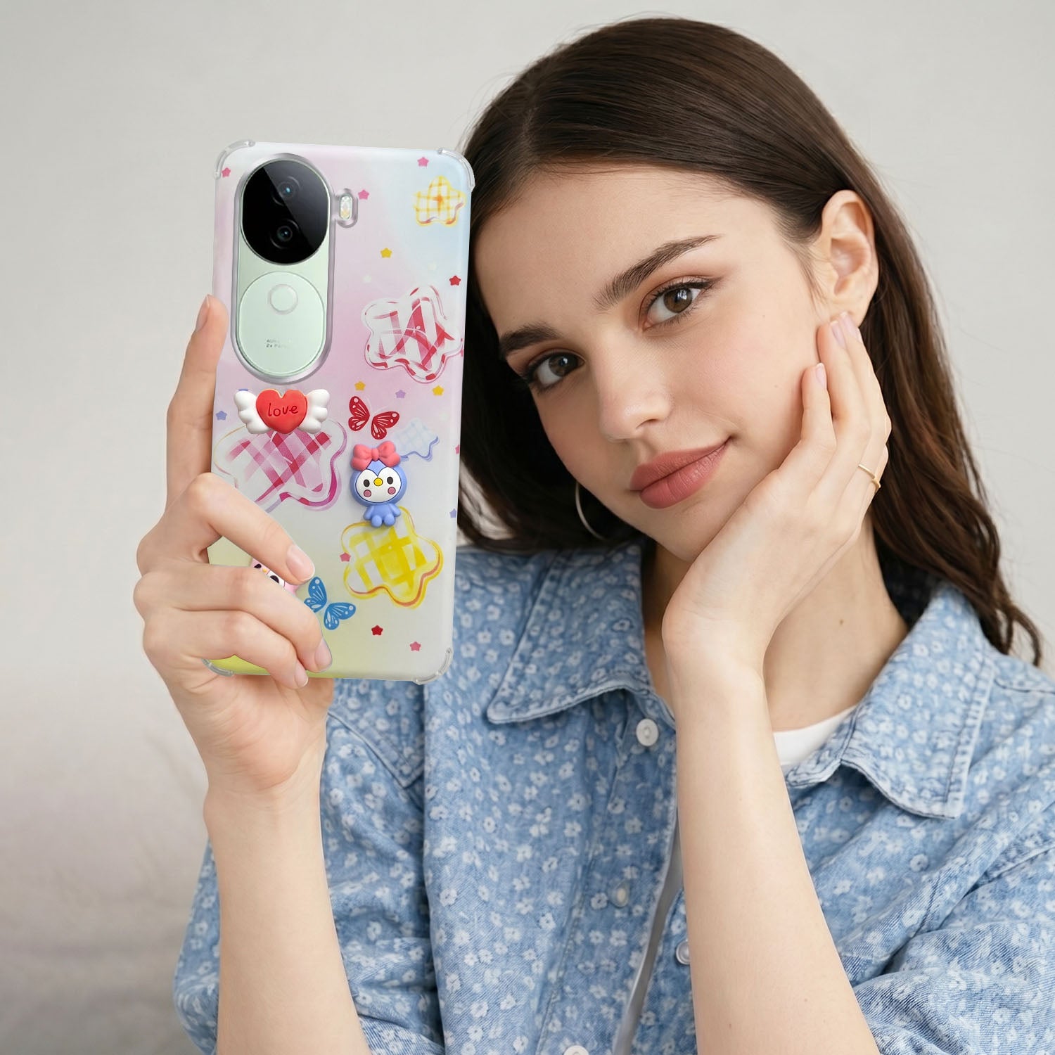 For Vivo V40e Back Cover Case (3D Cute Cartoons | Hard Back Side Soft | Matte Premium Finish | HD Printing)