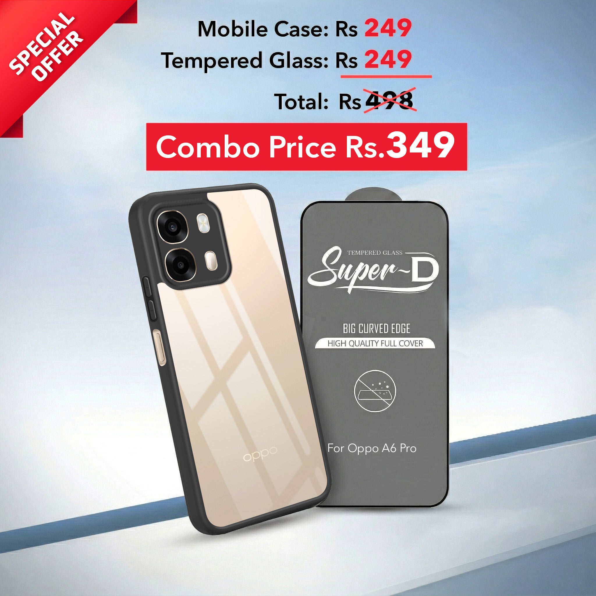 For Oppo A6 Pro Combo with Back Cover and 9H Tempered Glass (Lifetime Anti-Yellow | Crystal Clear Shockproof | Oleophobic Coating Screen Glass)