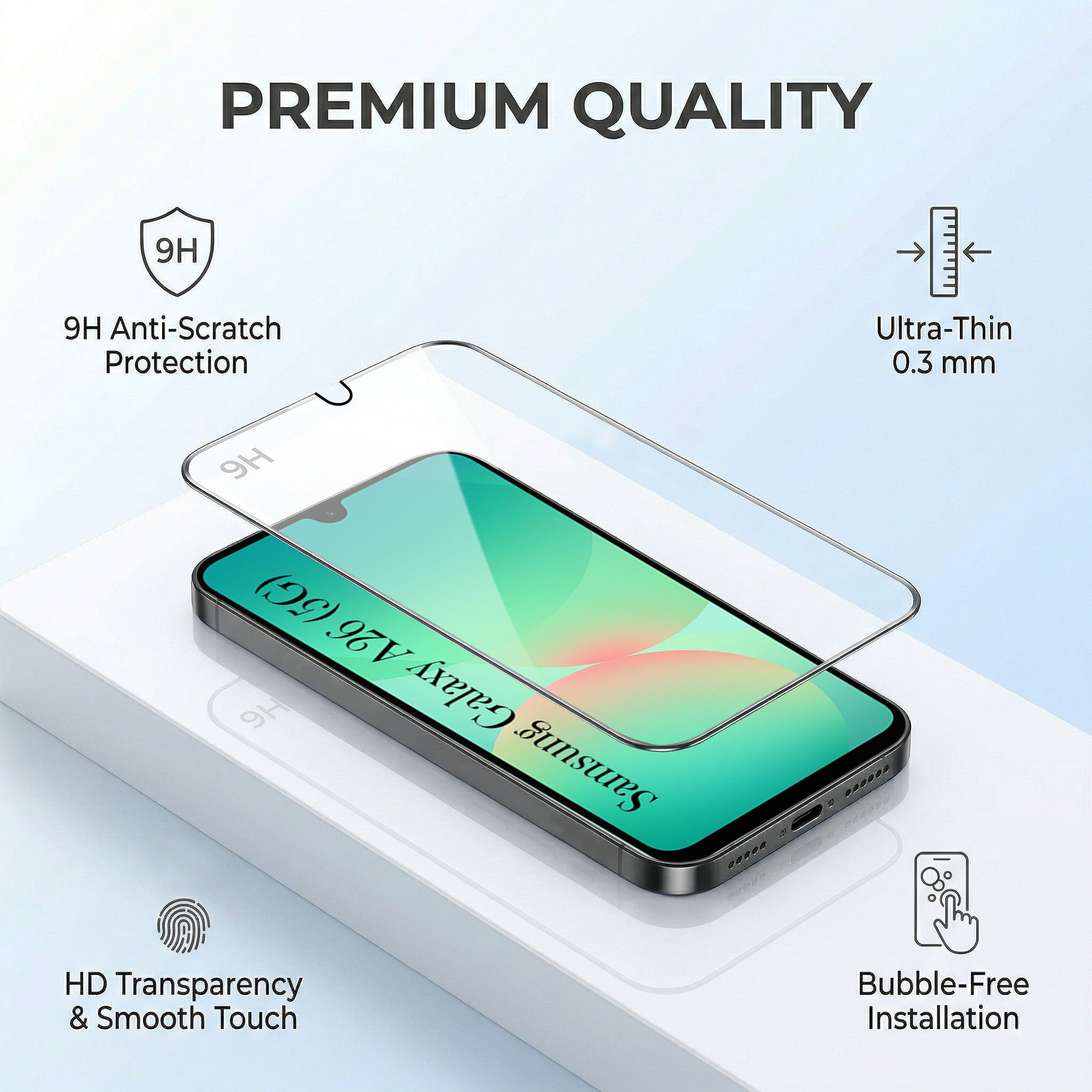 For Samsung Galaxy A26 5G Combo with Back Cover and 9H Tempered Glass ( Lifetime Anti-Yellow | Sleek Hard Crystal | Oleophobic Coating Screen Glass)