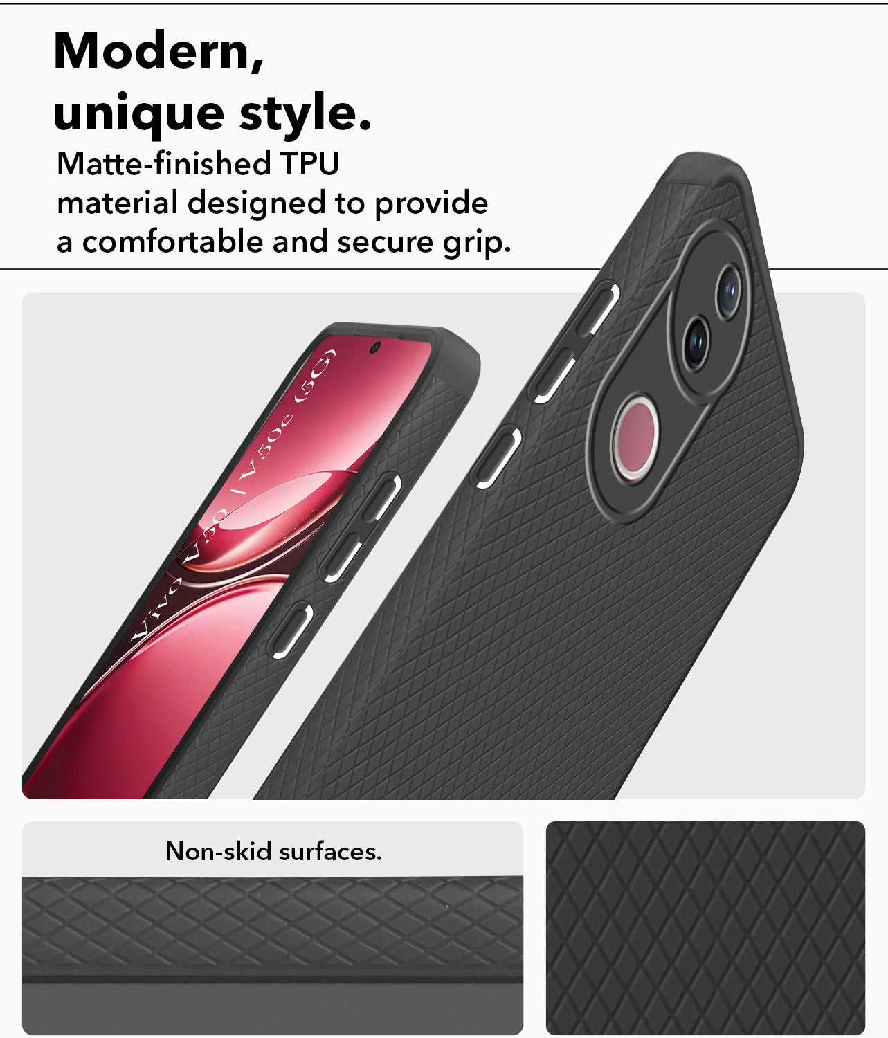 For Vivo V50 | Vivo V50e Back Cover Case (Liquid Silicone | Side Grip | Camera Protection)