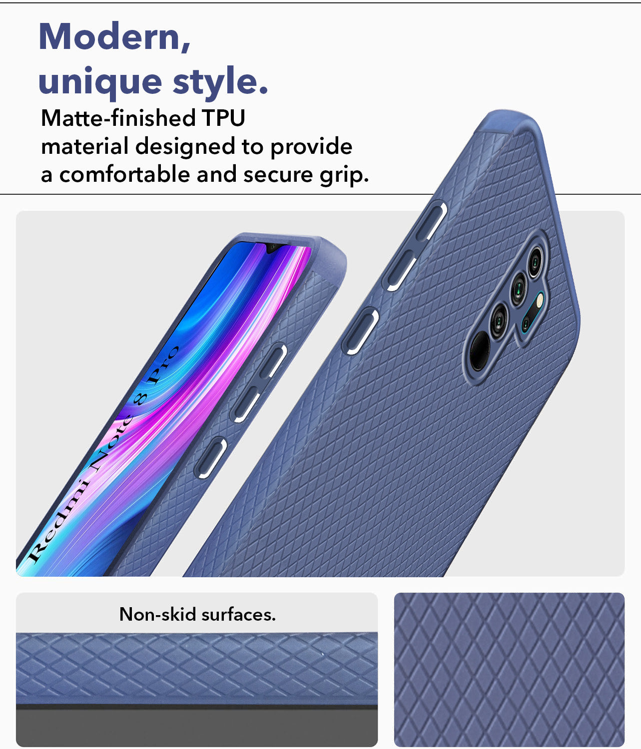 For Xiaomi Mi Redmi Note 8 Pro Back Cover Case (Liquid Silicone | Side Grip | Camera Protection)