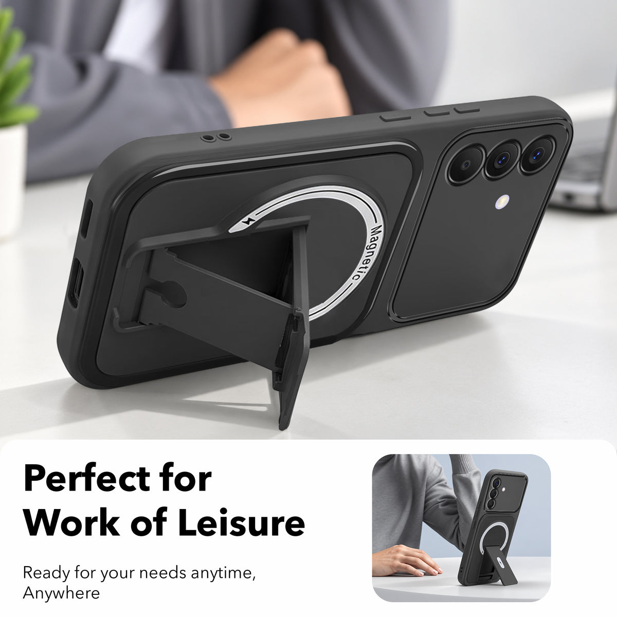 For Samsung Galaxy A57 5G Back Case Cover Metallic (Hybrid Armor Kickstand | MagSafe Compatible | Camera Protection Shockproof)