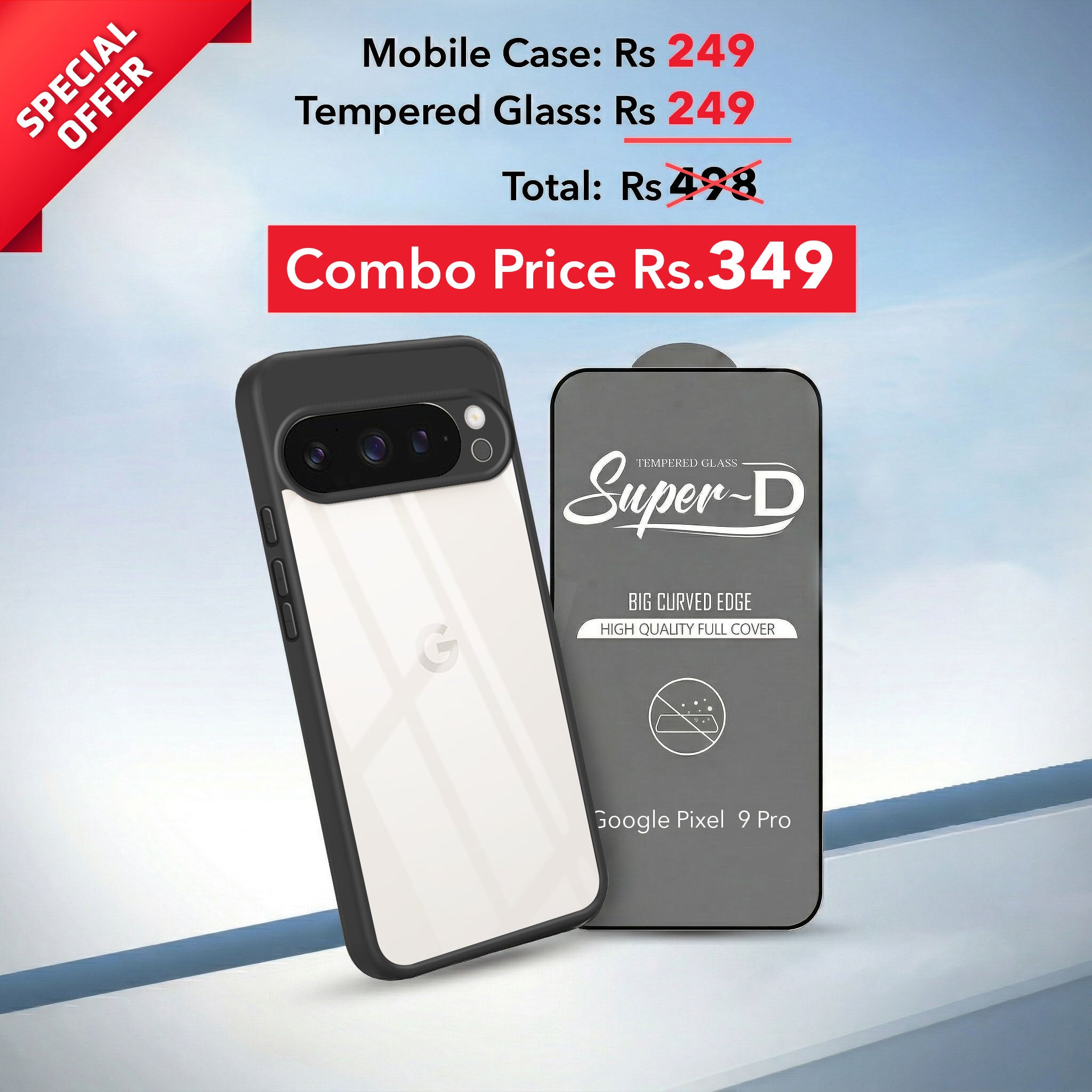 For Google Pixel 9 Pro Combo with Back Cover and 9H Tempered Glass (Lifetime Anti-Yellow | Crystal Clear Shockproof | Oleophobic Coating Screen Glass)