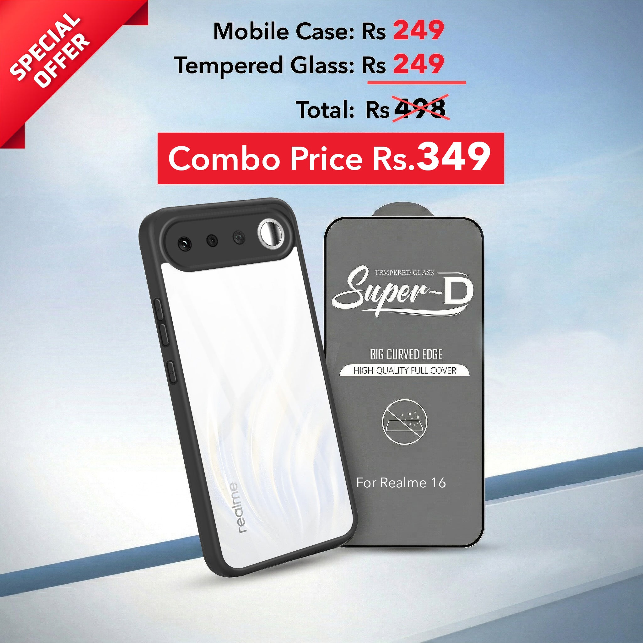 For Realme 16 Combo with Back Cover and 9H Tempered Glass (Lifetime Anti-Yellow | Crystal Clear Shockproof | Oleophobic Coating Screen Glass)