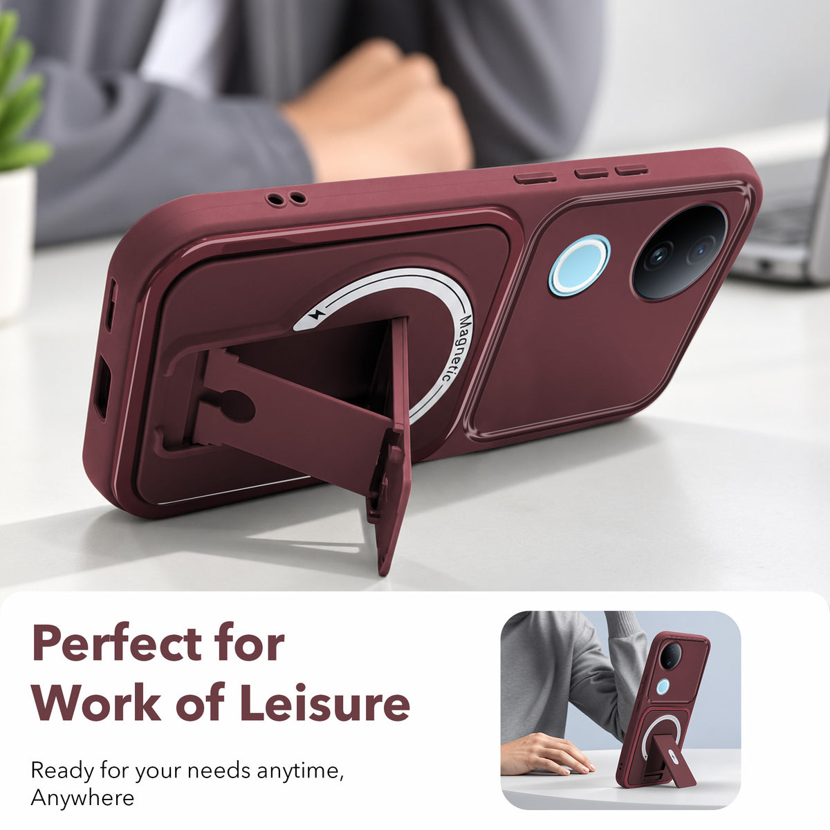 For Vivo iQOO Z10R Back Case Cover Metallic (Hybrid Armor Kickstand | MagSafe Compatible | Camera Protection Shockproof)