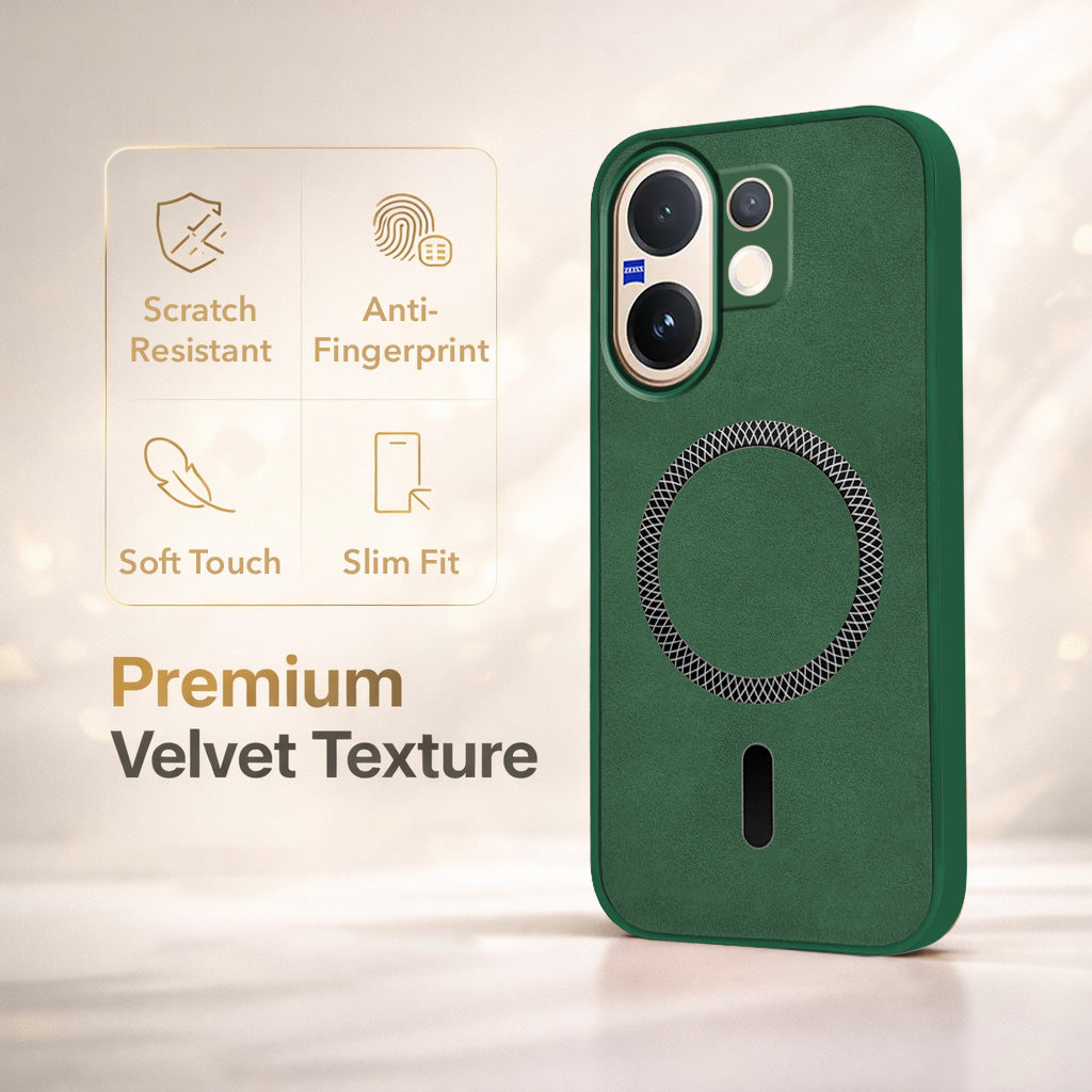 For Vivo V60 | Vivo T4 Pro Back Cover Case Leather Finish (MagSafe Compatible Wireless Charging | Soft Touch | Camera Bump Protection)