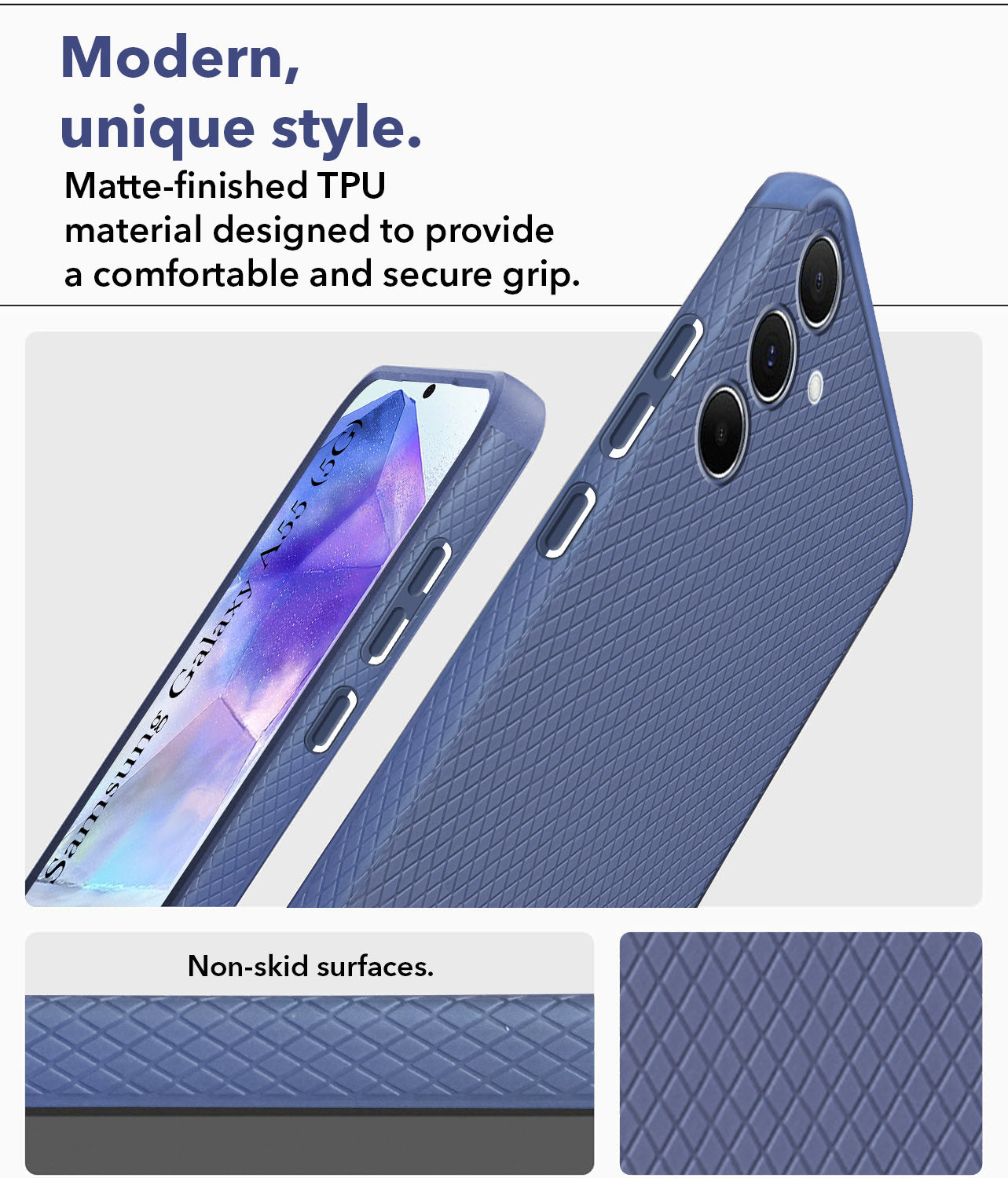 For Samsung Galaxy A55 5G Back Cover Case (Liquid Silicone | Side Grip | Camera Protection)