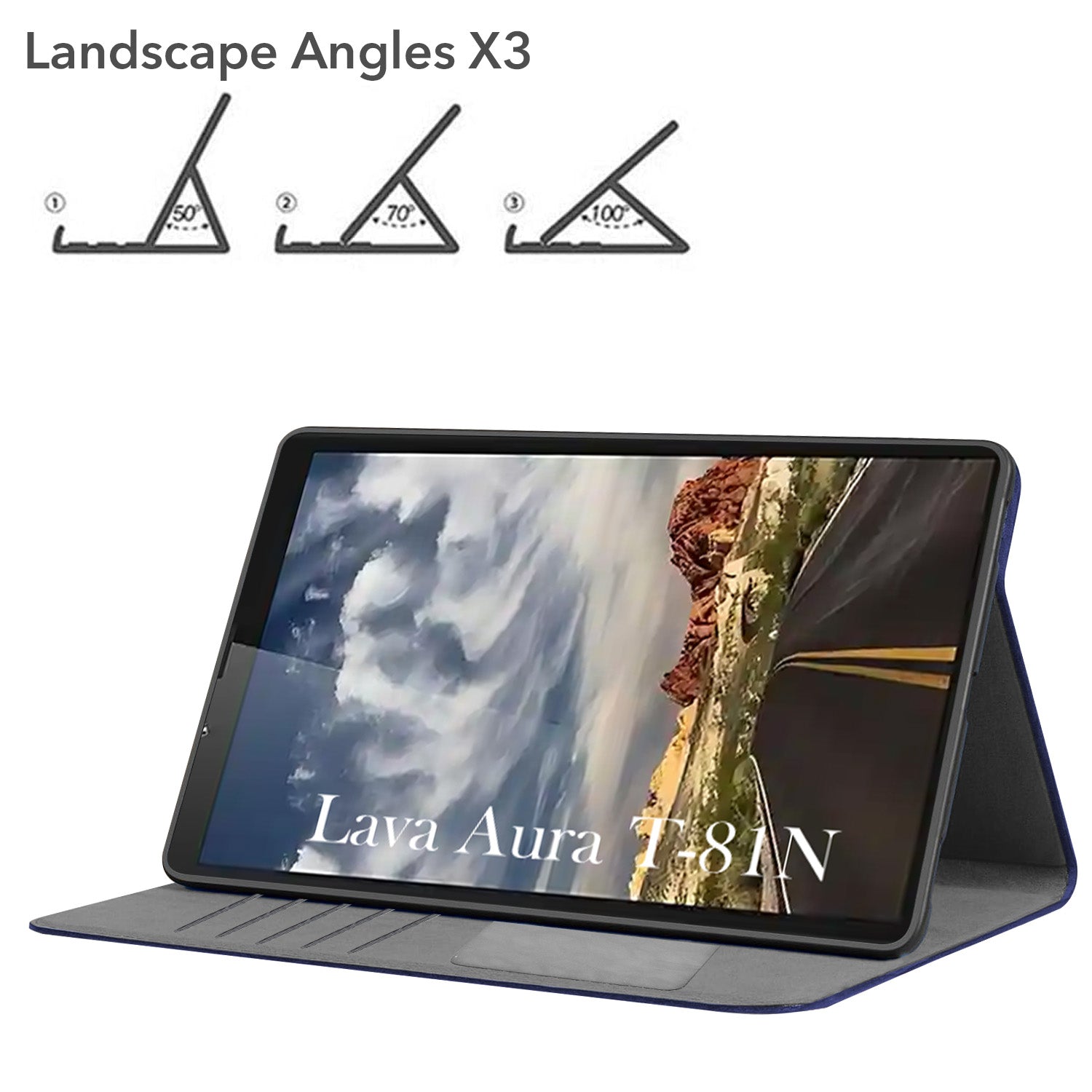 For Lava Aura T81N 8 Inch Flip Cover Folio Case (PU Matte Leather | Multi-Angle Smart Stand | Card Storage Slots | Silicone Back Pouch)