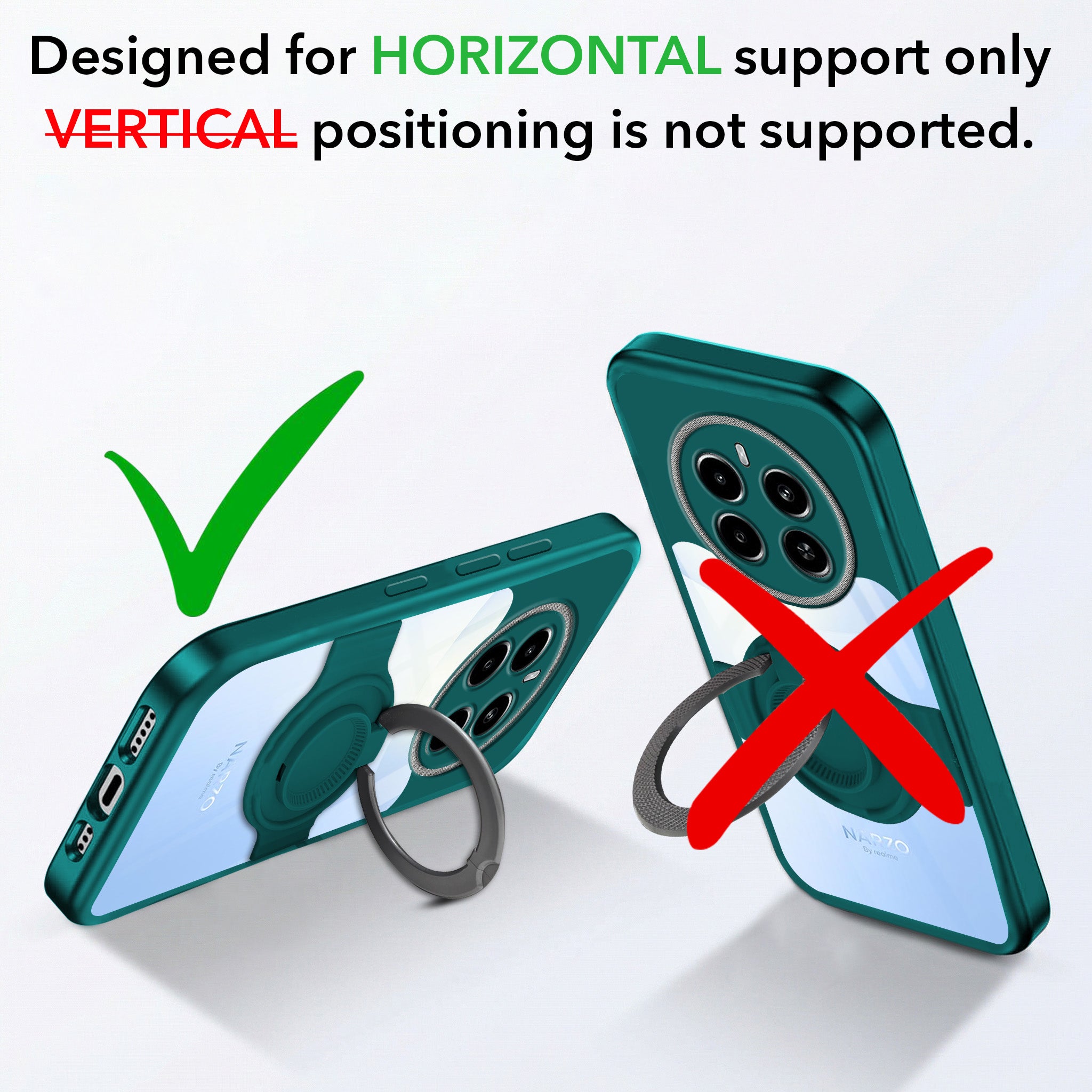 For Realme Narzo 70 5G Back Cover Case with stand (Built-in Ring Holder Kickstand | Lifetime Anti Yellow | Camera Protection)